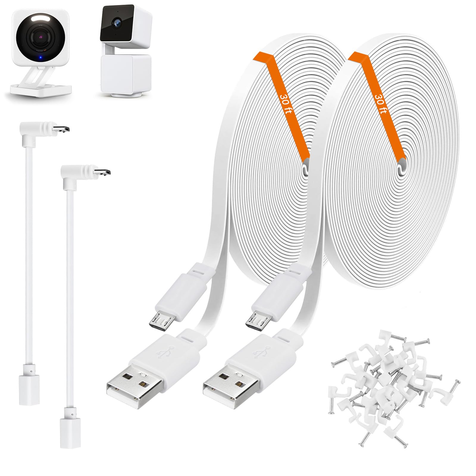 2 Pack 30ft Power Extension Cable Compatible with Wyze Cam v4,Wyze Cam Pan v3,Wyze OG,Wyze Cam v3 and v3 Pro Security Camera - 9