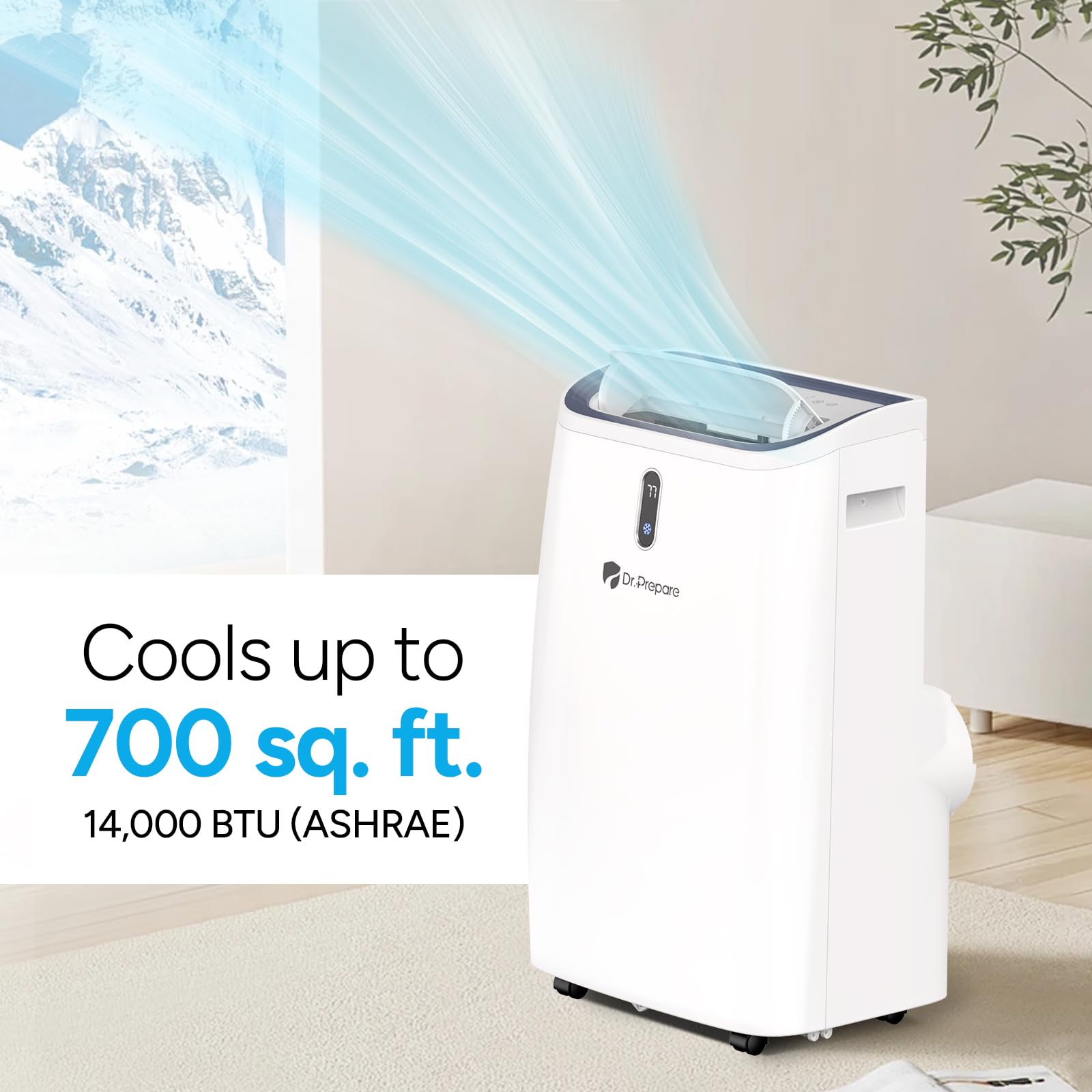 Dr.Prepare 14,000 Btu Portable Air Conditioner With Wifi Enabled, Cooling, Dehumidifier, Fan & Sleep Modes 4-In-1 Portable Ac W/