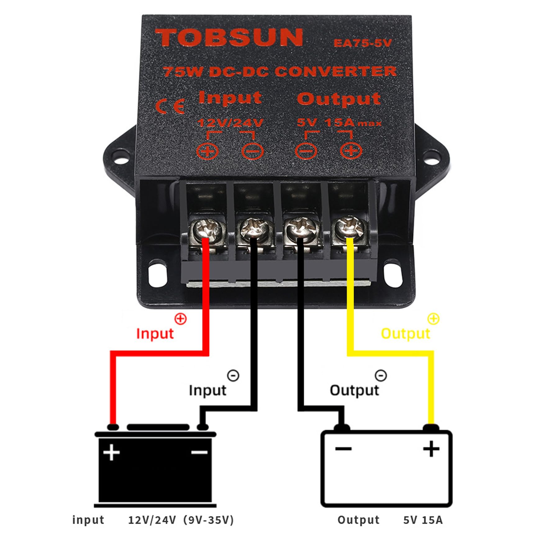Mggi Dc/Dc 12V 24V To 5V 15A 75W Voltage Reducer Converter Regulator, Step Down Converter Regulator Dc To Dc Waterproof Power Su