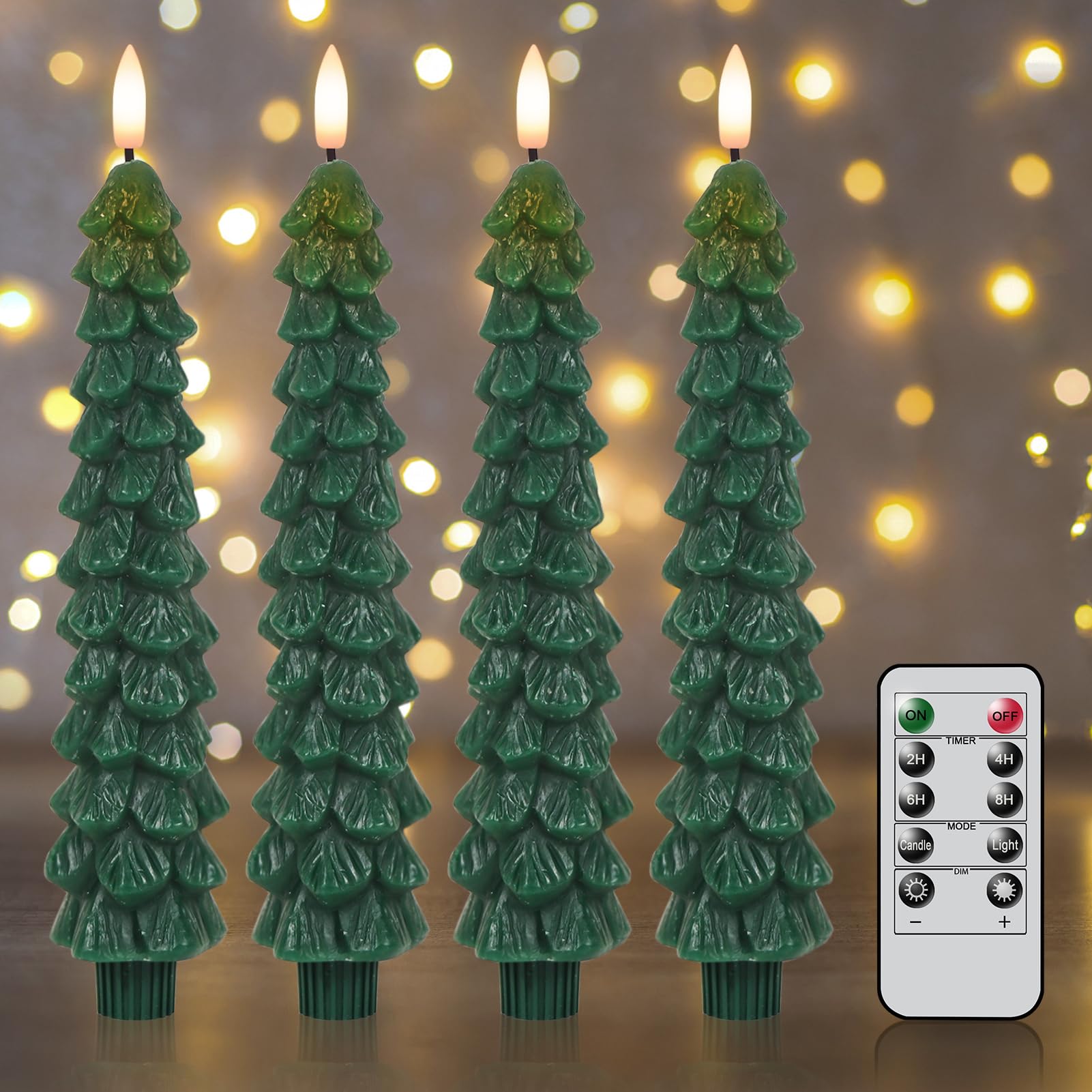 Eldnacele Christmas Tree Flameless Taper Candles With Remote And Timer, Battery Operated Warm 3D Wick Flickering Real Wax Set Of