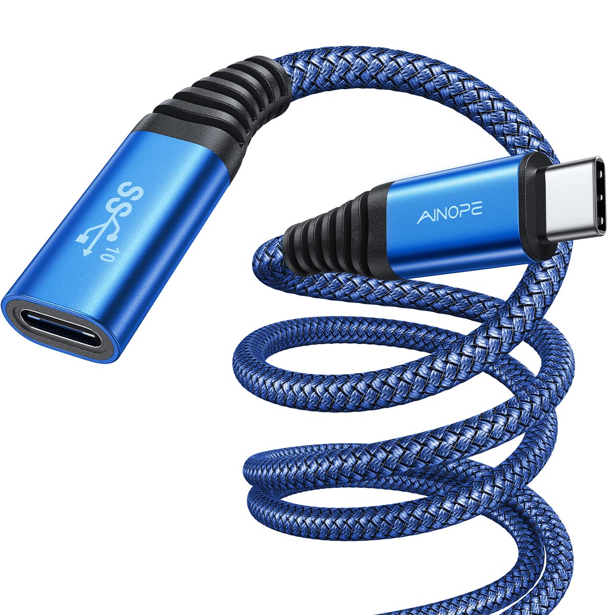 Ainope [2M/6.6Ft Usb C Extension Cable [Usb 3.2/10Gbps] Sync Transfer Usb C Extender Nylon Braided 100W/5A Fast Charging Compati