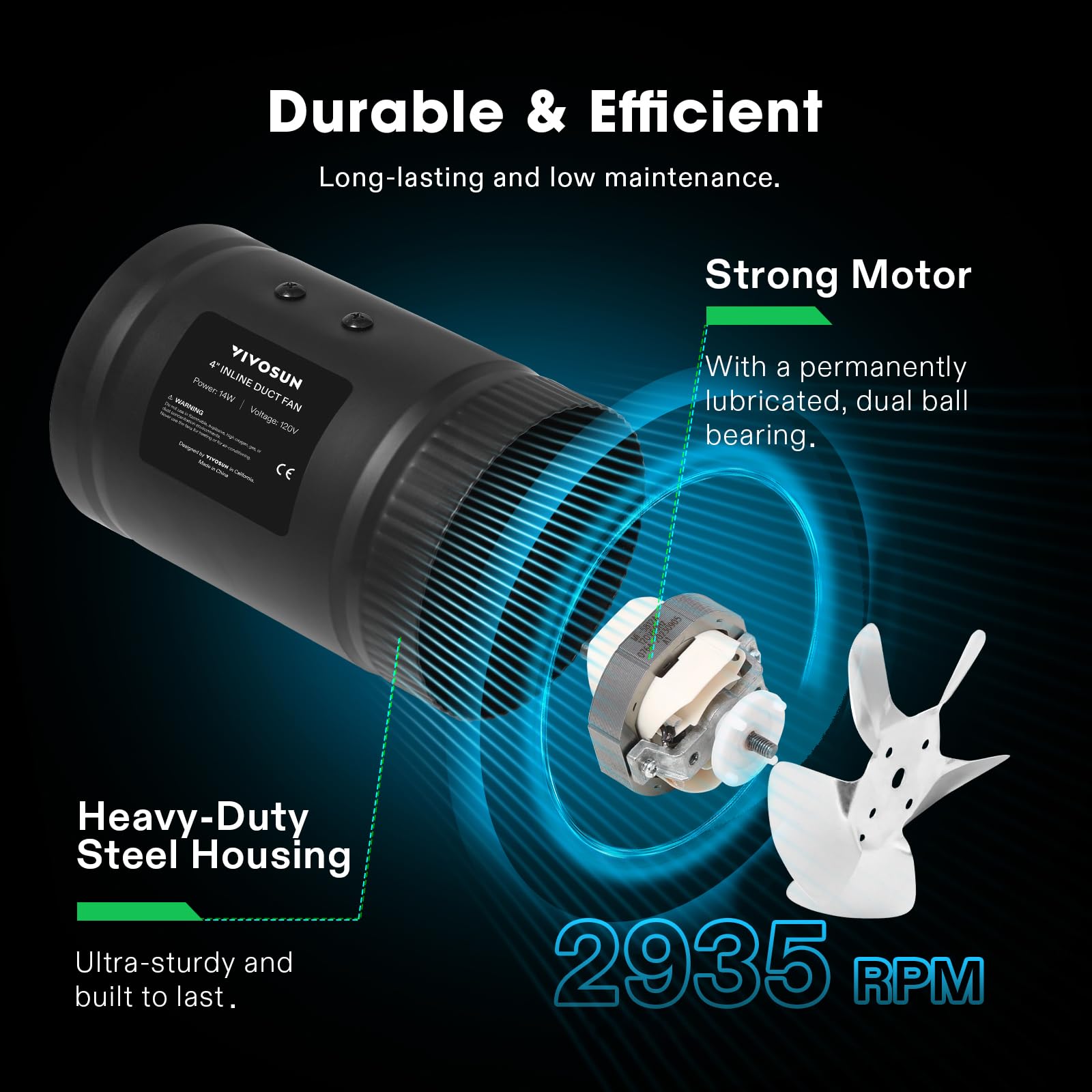 Vivosun Inline Booster Duct Fan 4100 Cfm, Hvac Exhaust Ventilation Fan With Low Noise For Basements, Bathrooms, Kitchens, Attics