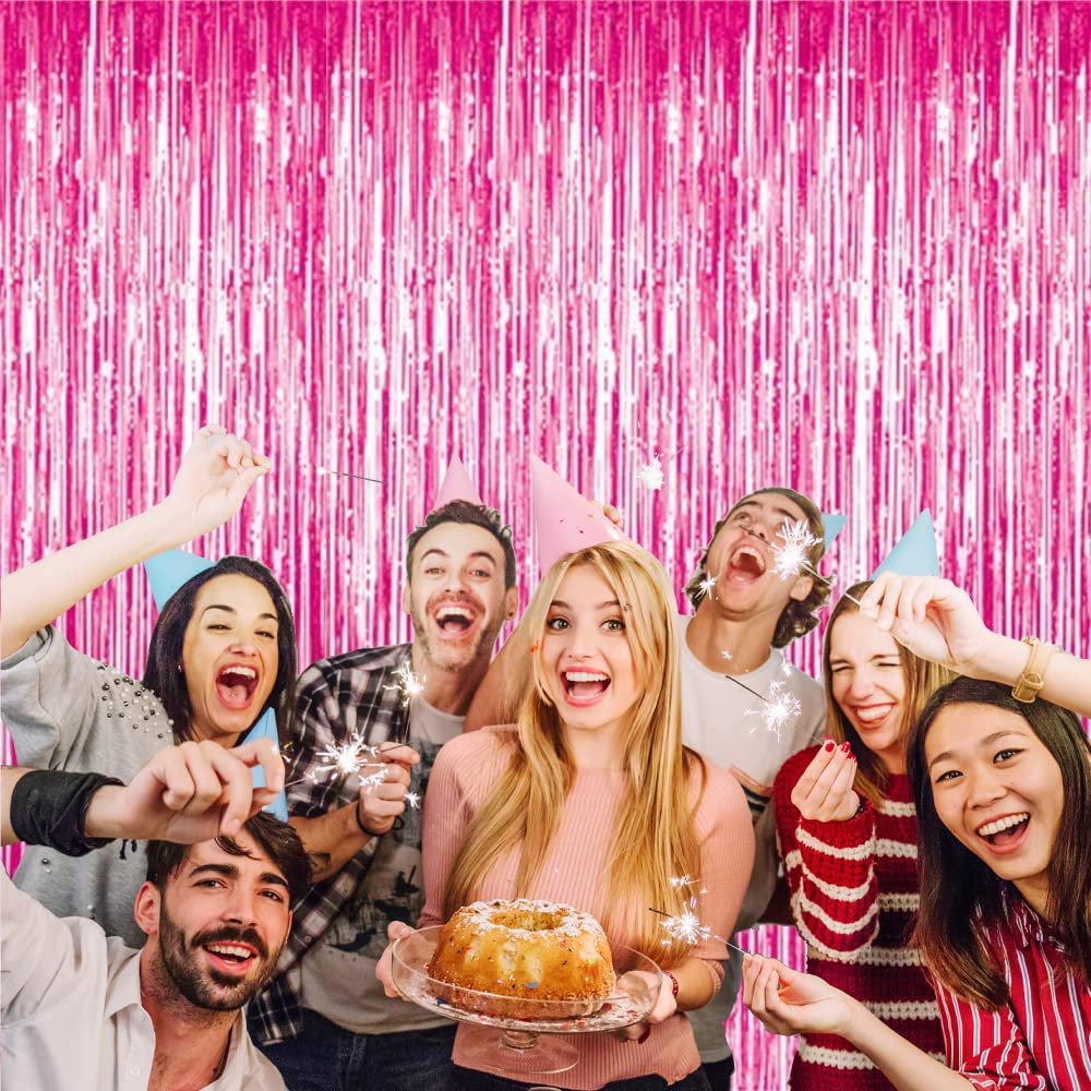 Goer 3.2 Ft X 8.2 Ft Metallic Tinsel Foil Fringe Curtains Party Photo Backdrop Party Streamers For Galentines Day,Birthday,Gradu