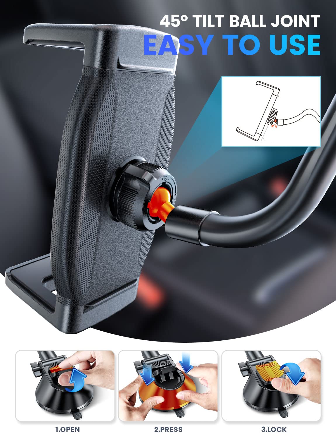 Esamcore Tablet Holder For Car, 1.57' Extra Deep Clamp For Ipad Holder For Car Dashboard Gooseneck Ipad Car Mount Car Tablet Holder Windshield Suction Cup Mount For 6' 11' Tablet