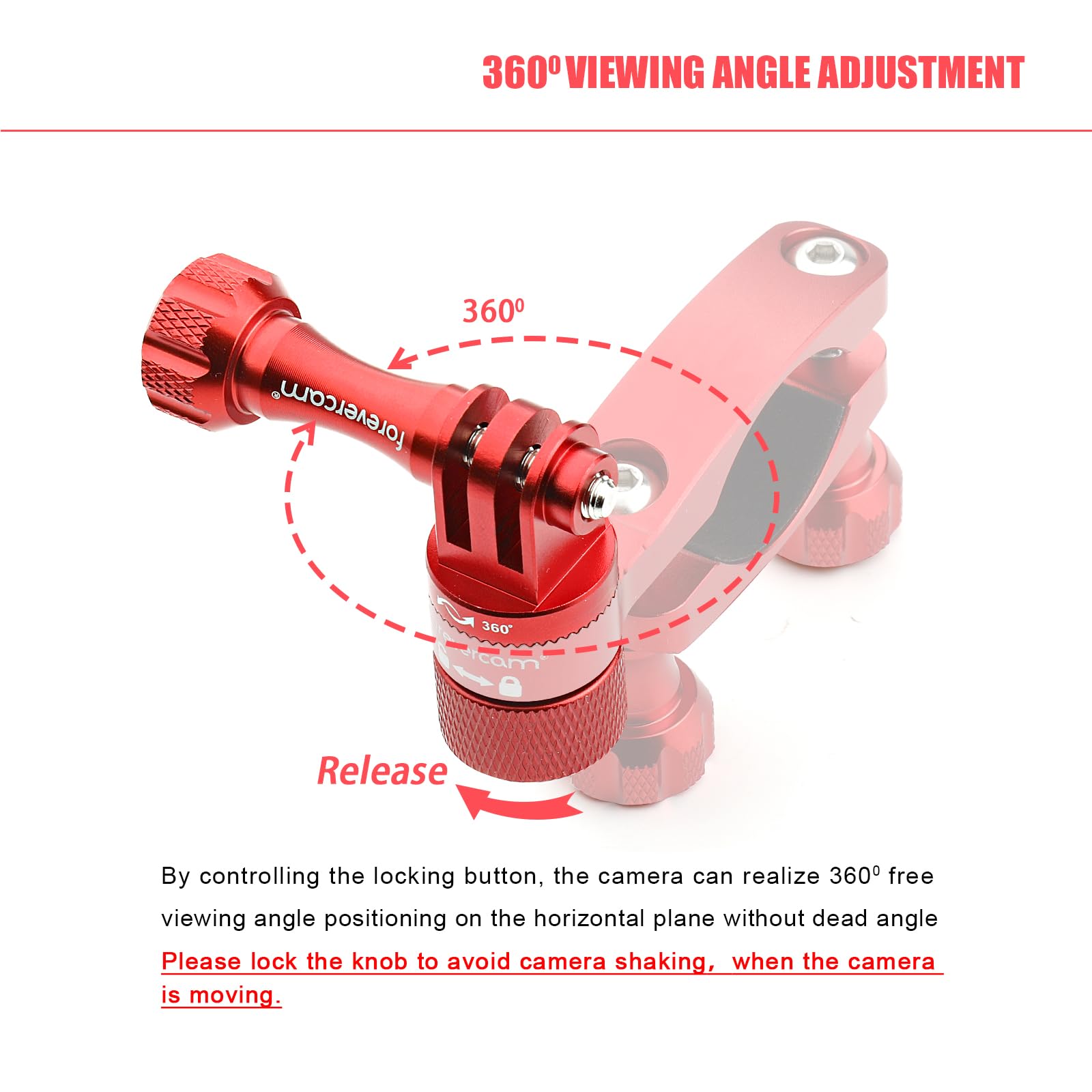 Forevercam Bike Handlebar Mount For Gopro Hero 13/12/11/10/9/8/Insta360/Akaso/Dji Osmo Aluminum Bike/Motorcycle Mount 360�Rotation And Lock Any Direction(Red)