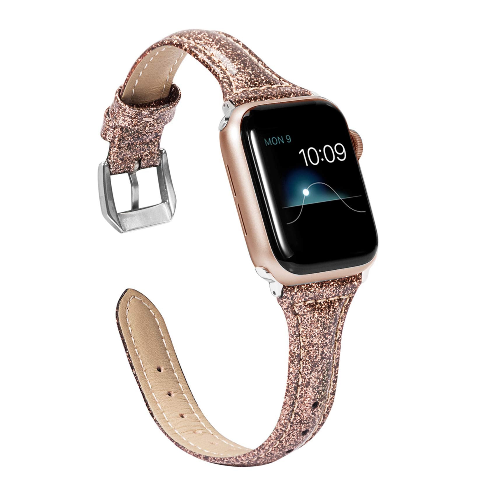 Wearlizer Thin Glitter Leather Compatible With Apple Watch Band 38Mm 40Mm 41Mm Women For Iwatch Se Slim Wristband Glistening Str