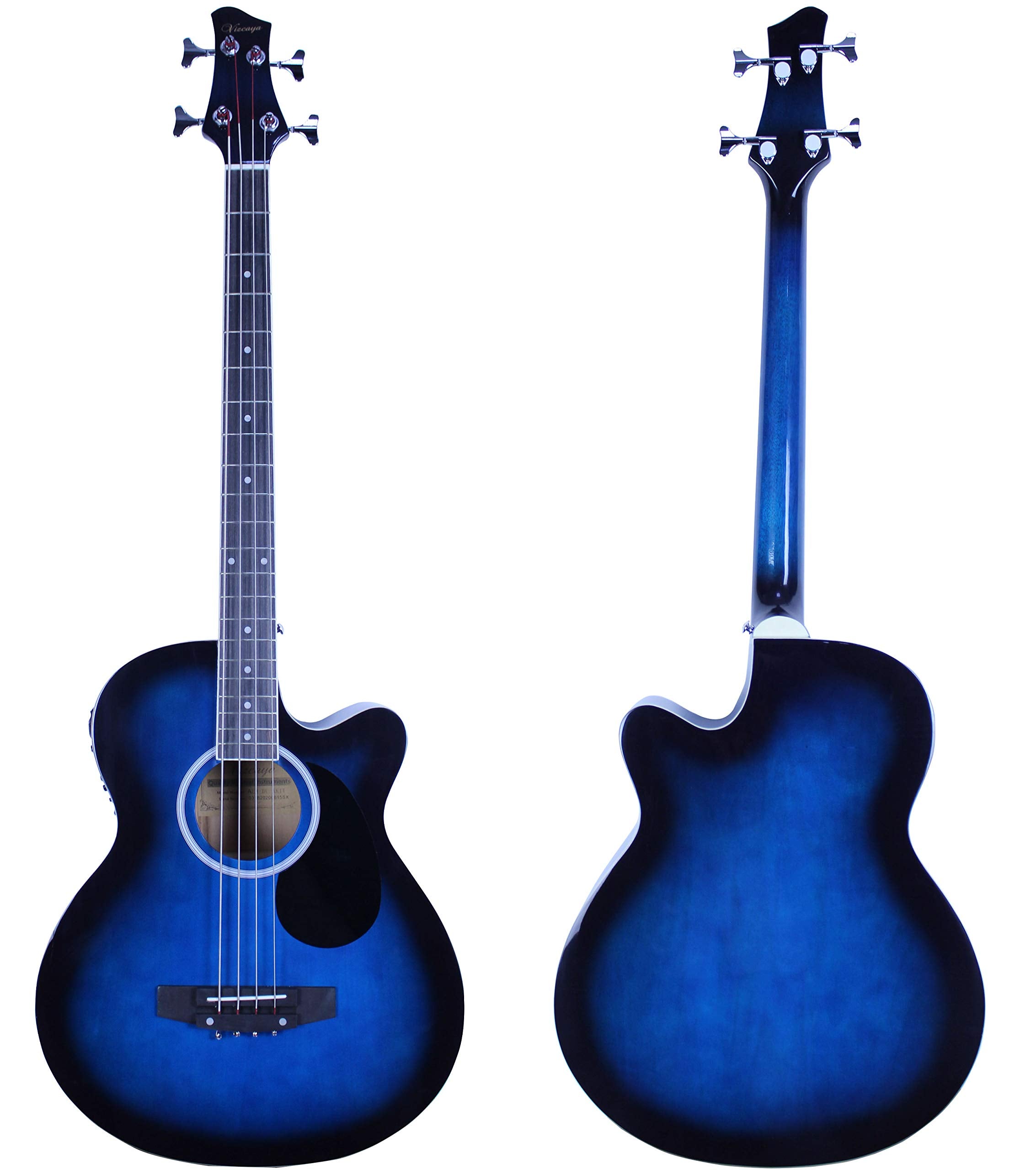 Vizcaya Full Size 4 Strings Cutaway Acoustic Electric Bass Guitar With 4 Band Equalizer,5Mm Padding Gig Bag,Strap, Picks Blue