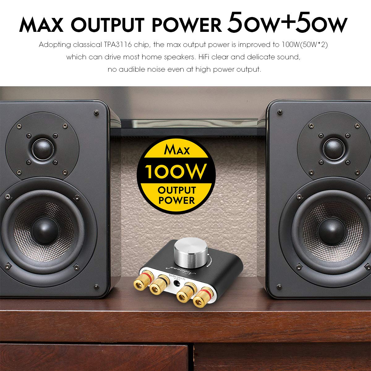 Nobsound Mini Bluetooth 5.0 Power Amplifier, Stereo Hi Fi Digital Amp 2.0 Channel 50W2 With Aux/Usb/Bluetooth Input, Wireless Au