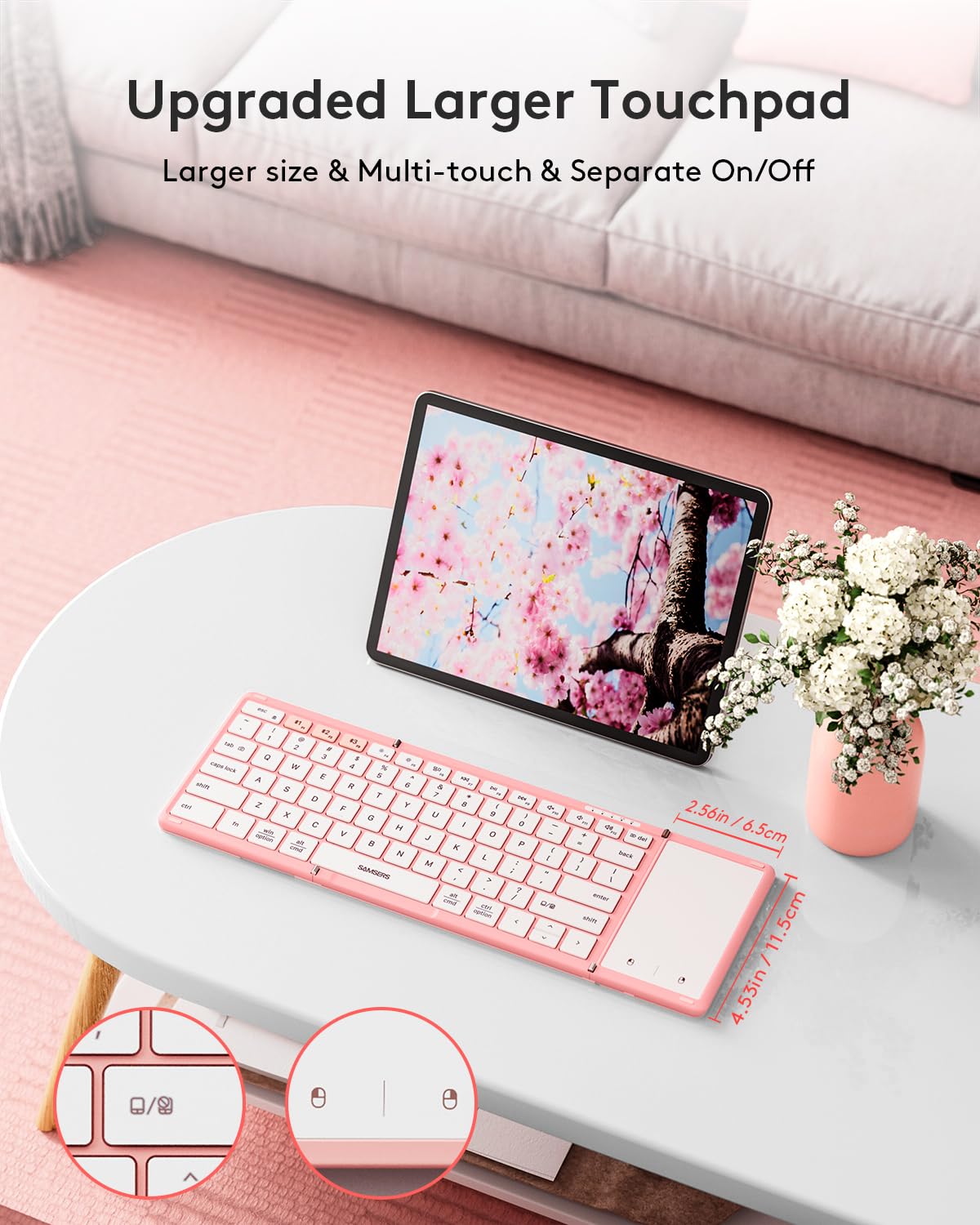 Samsers Foldable Bluetooth Keyboard With Touchpad, Full Size Wireless Folding Keyboard With Pu Leather, Portable Travel Keyboard