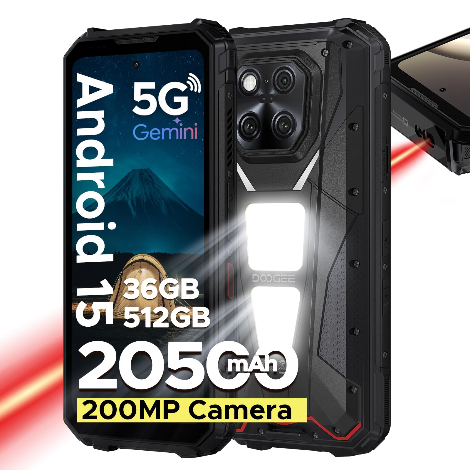 DOOGEE V Max LR 5G Rugged Phone with 40M Laser Ranging,36GB+512GB,200MP+32MP Camera,20500mAh/45W,MTK 7300 Rugged Smartphone,6.78