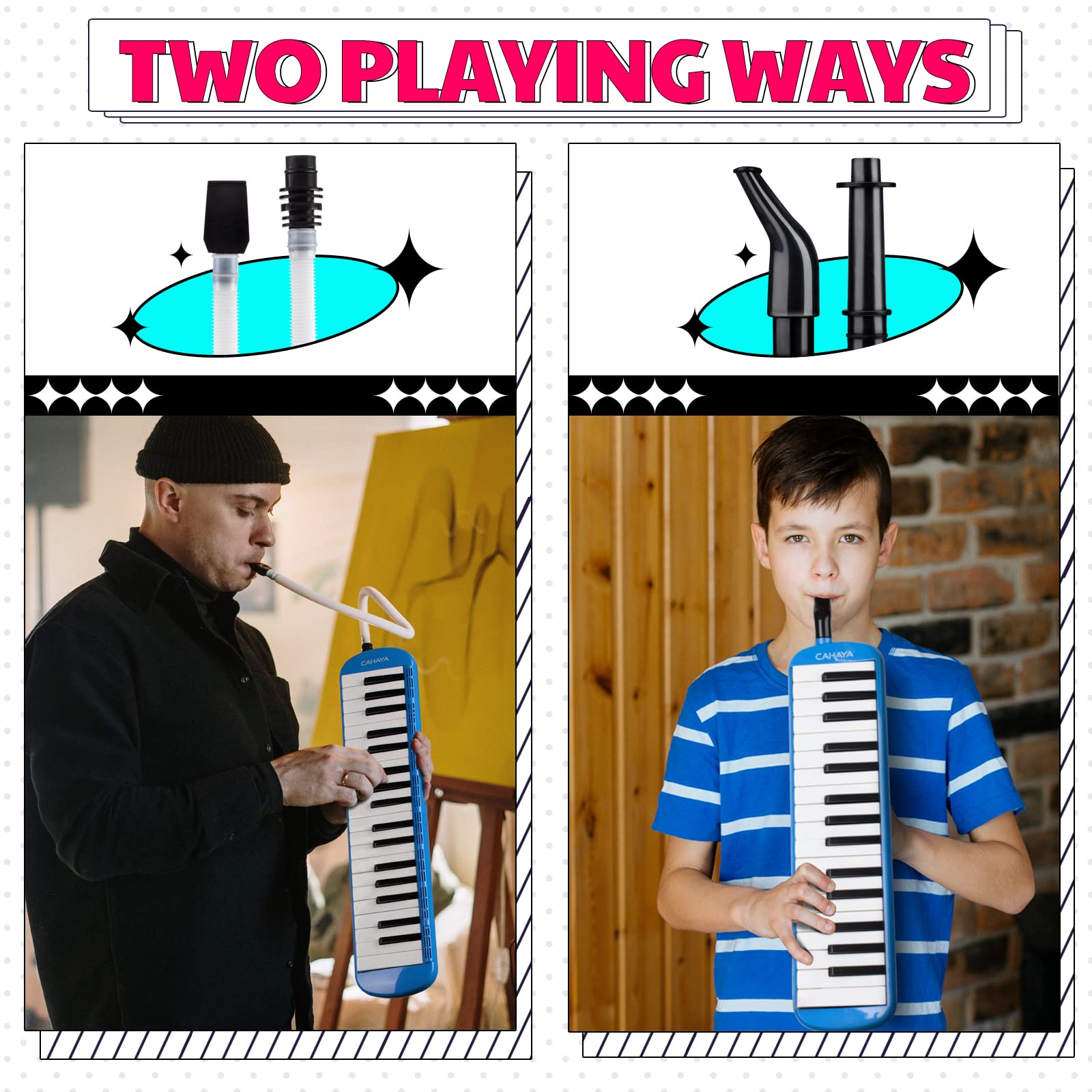 Cahaya Melodica 37 Keys With Carrying Bag And 2 With Mouthpieces Air Piano Keyboard Musical Instrument For Kids And Adults, Blue