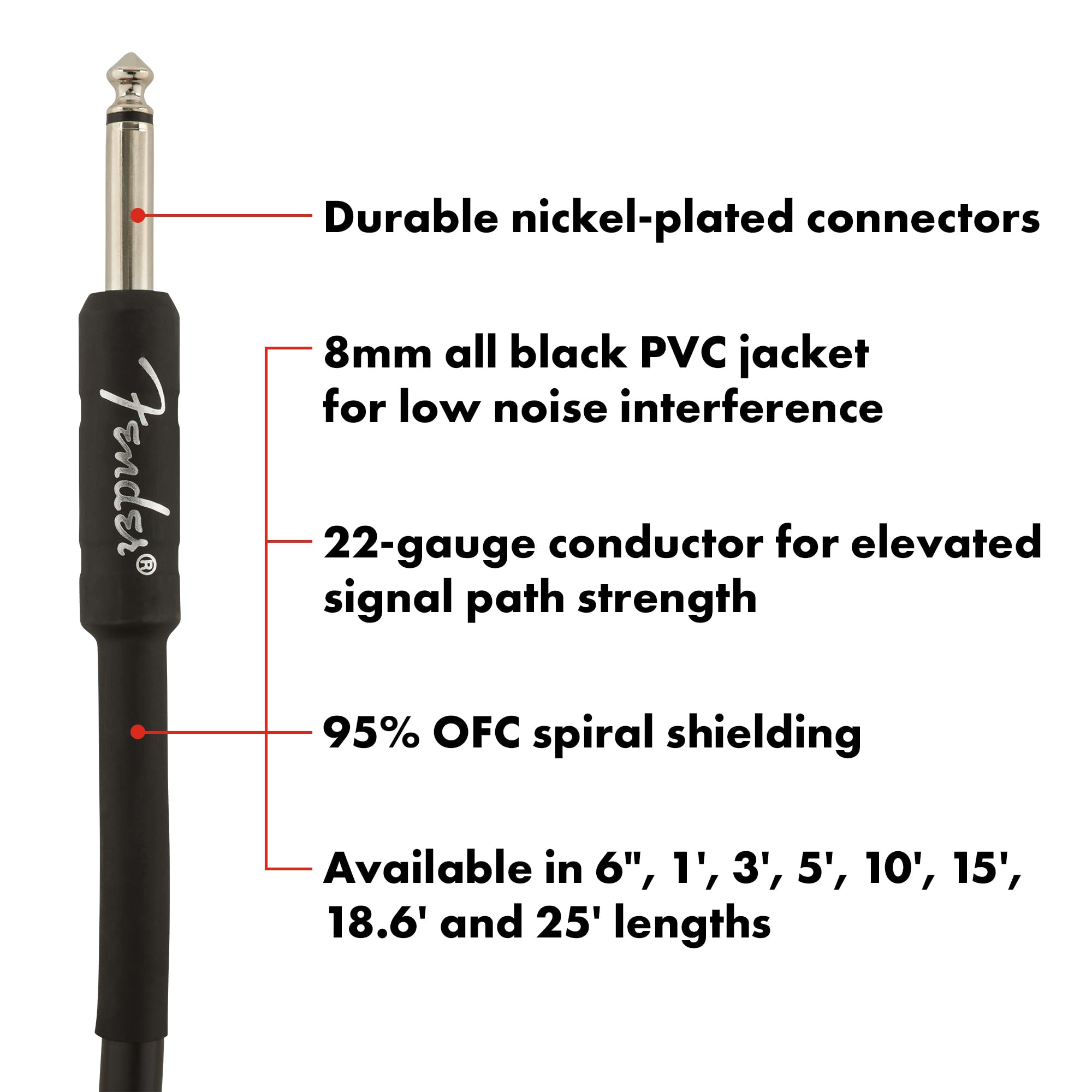 Fender Professional Series Instrument Cable, Guitar Cable, Guitar Accessories, Straight/Angle, Black, 10Ft