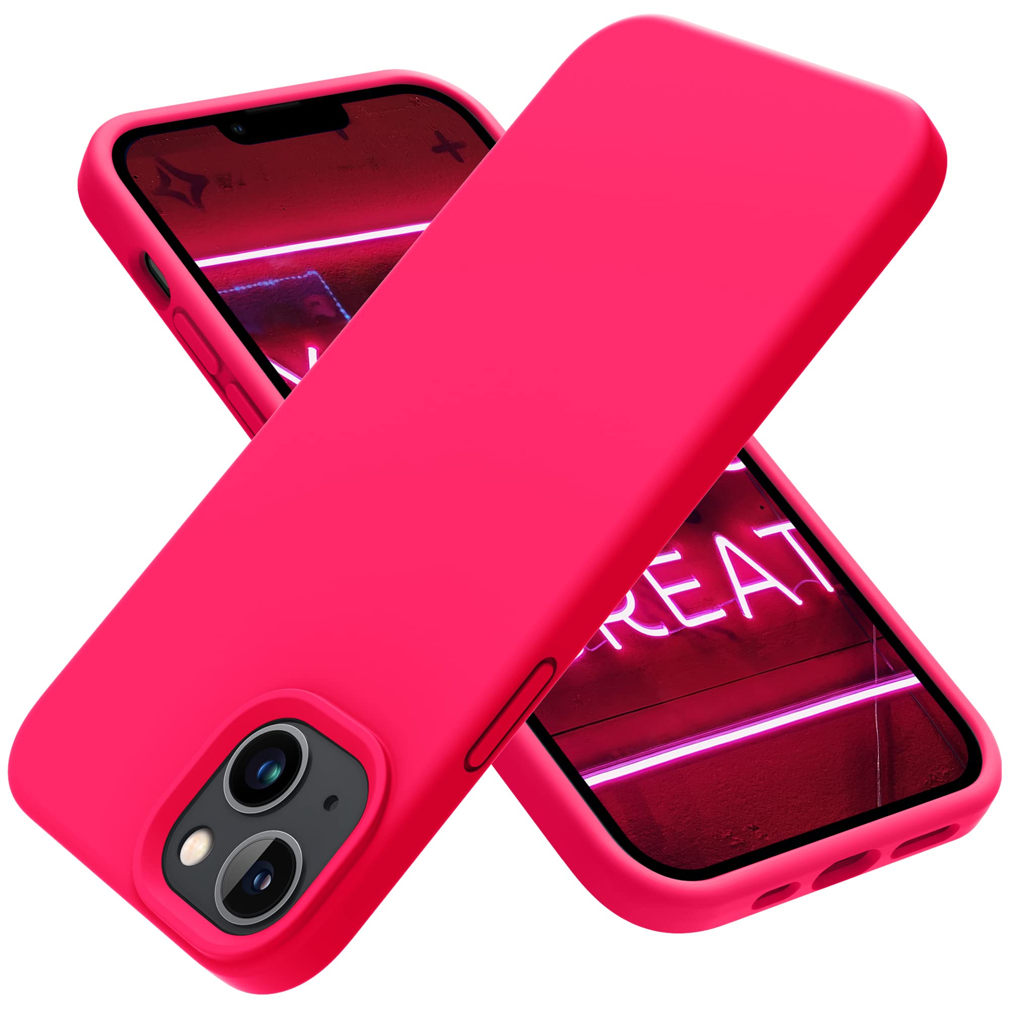 Otofly Designed For Iphone 14 Case, Silicone Shockproof Slim Thin Phone Case For Iphone 14 6.1 Inch (Neon Pink)