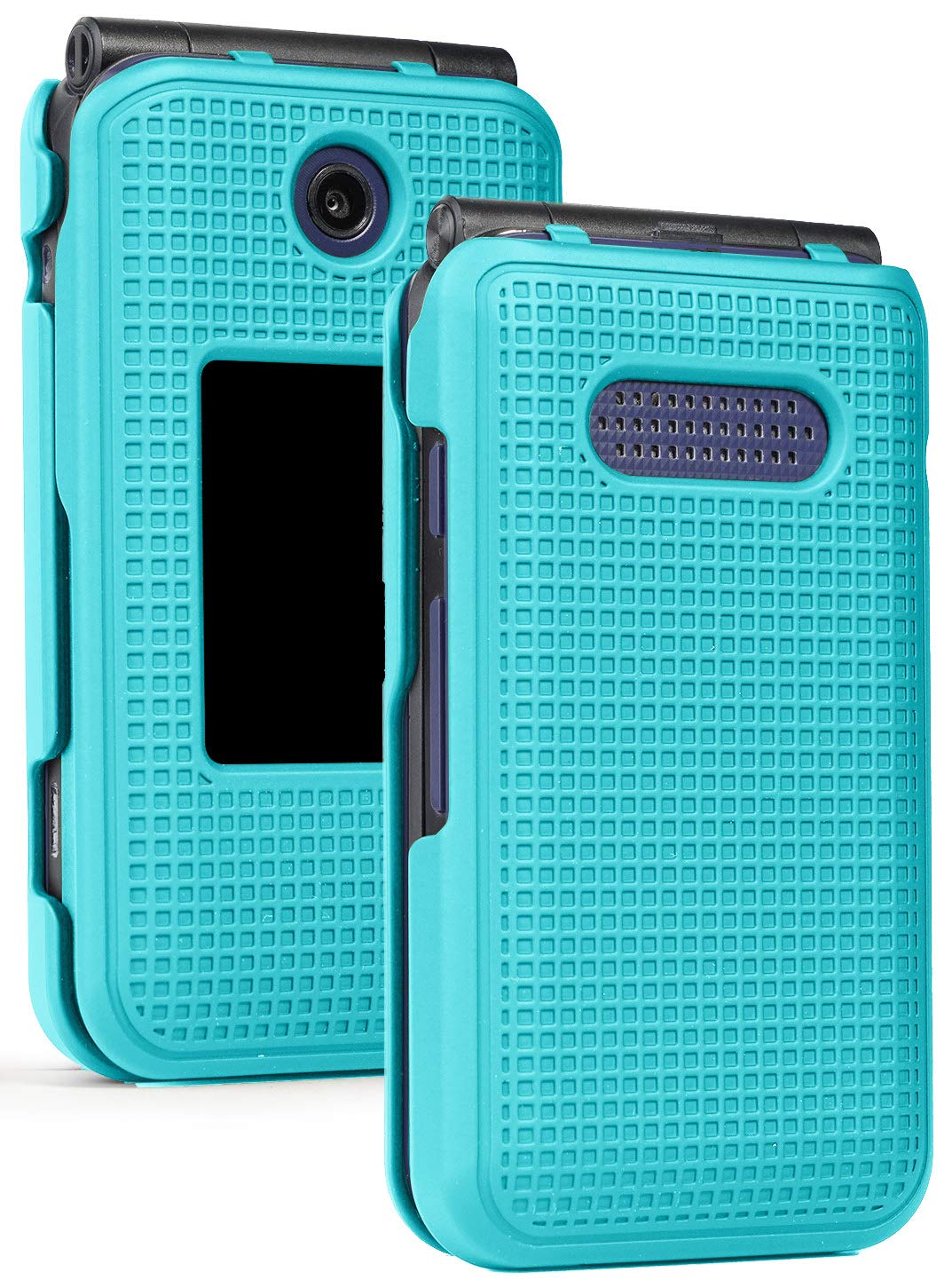 Nakedcellphone Case For Cingular Flip 4, Cricket Debut Case, [Teal Mint Cyan] Protective Snap-On Cover [Grid Texture] For Cricke