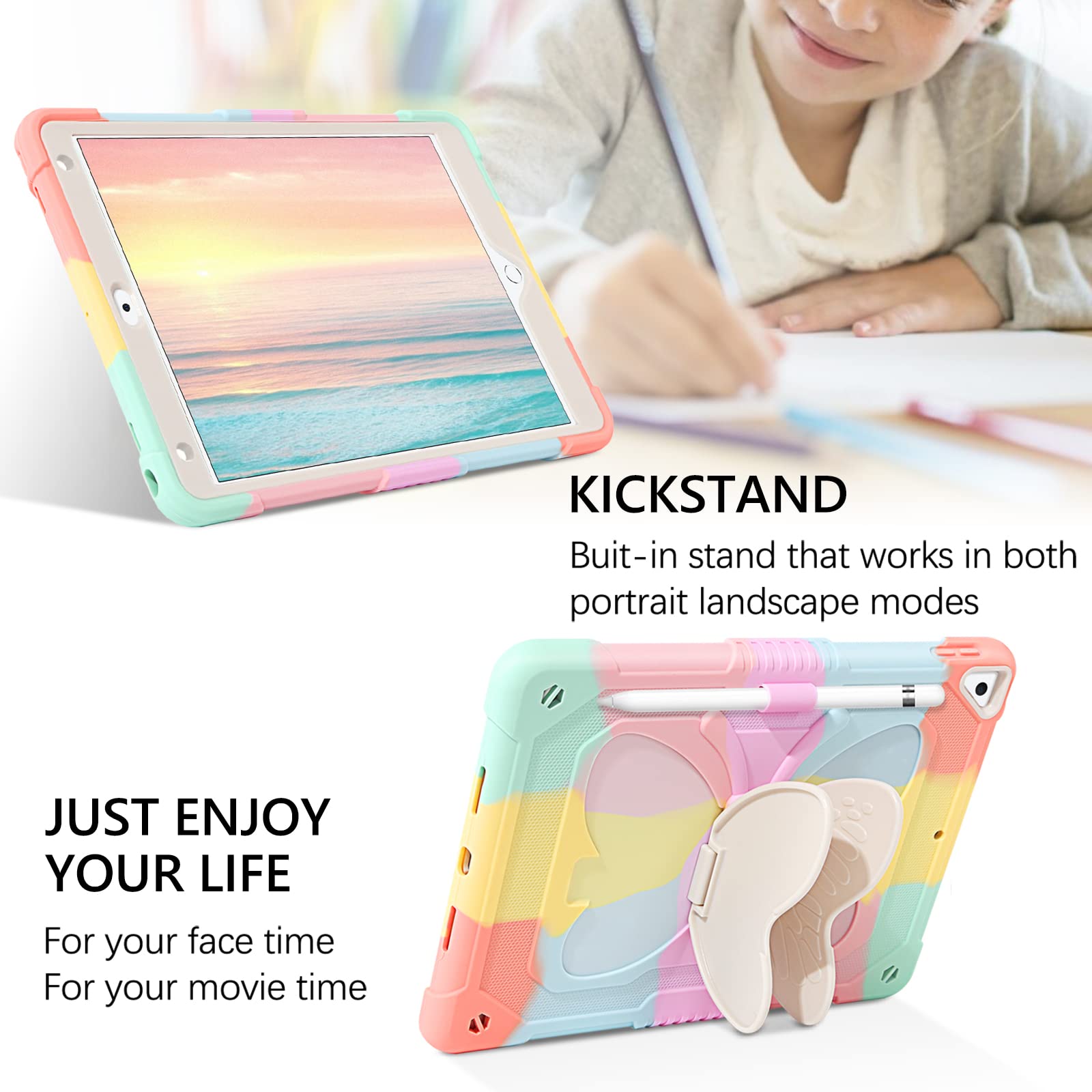 Guagua Compatible For Ipad Air 2, Ipad 6Th/5Th Gen, Ipad Pro 9.7 Case With Kickstand, 2 In 1 Rugged Shockproof Anti Scratch Tabl