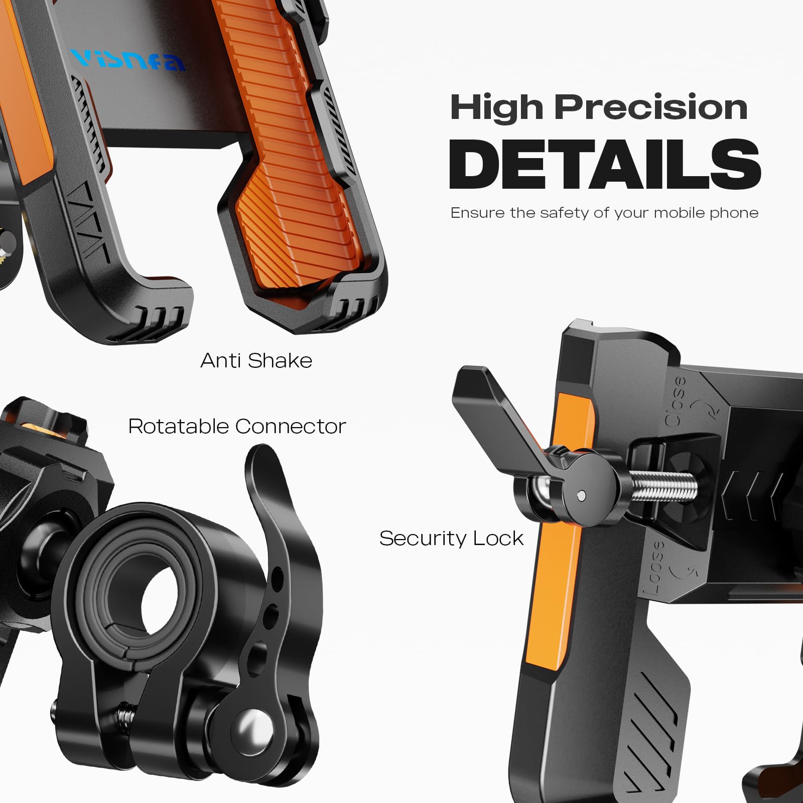 Visnfa New Upgraded Bike Phone Mount Holder Two Connectors Quickly Lock And Release,360Rotatable Bicycle Motorcycle Scooter Acce