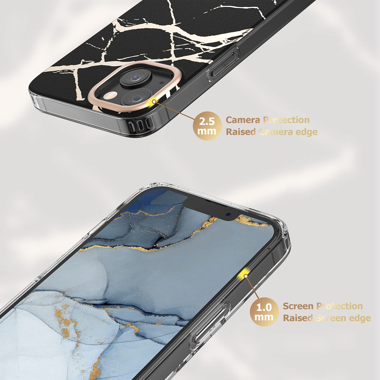 MATEPROX iPhone 13 Case Marble Design Slim Geometric Polycarbonate Frosted Black 6.1 inch