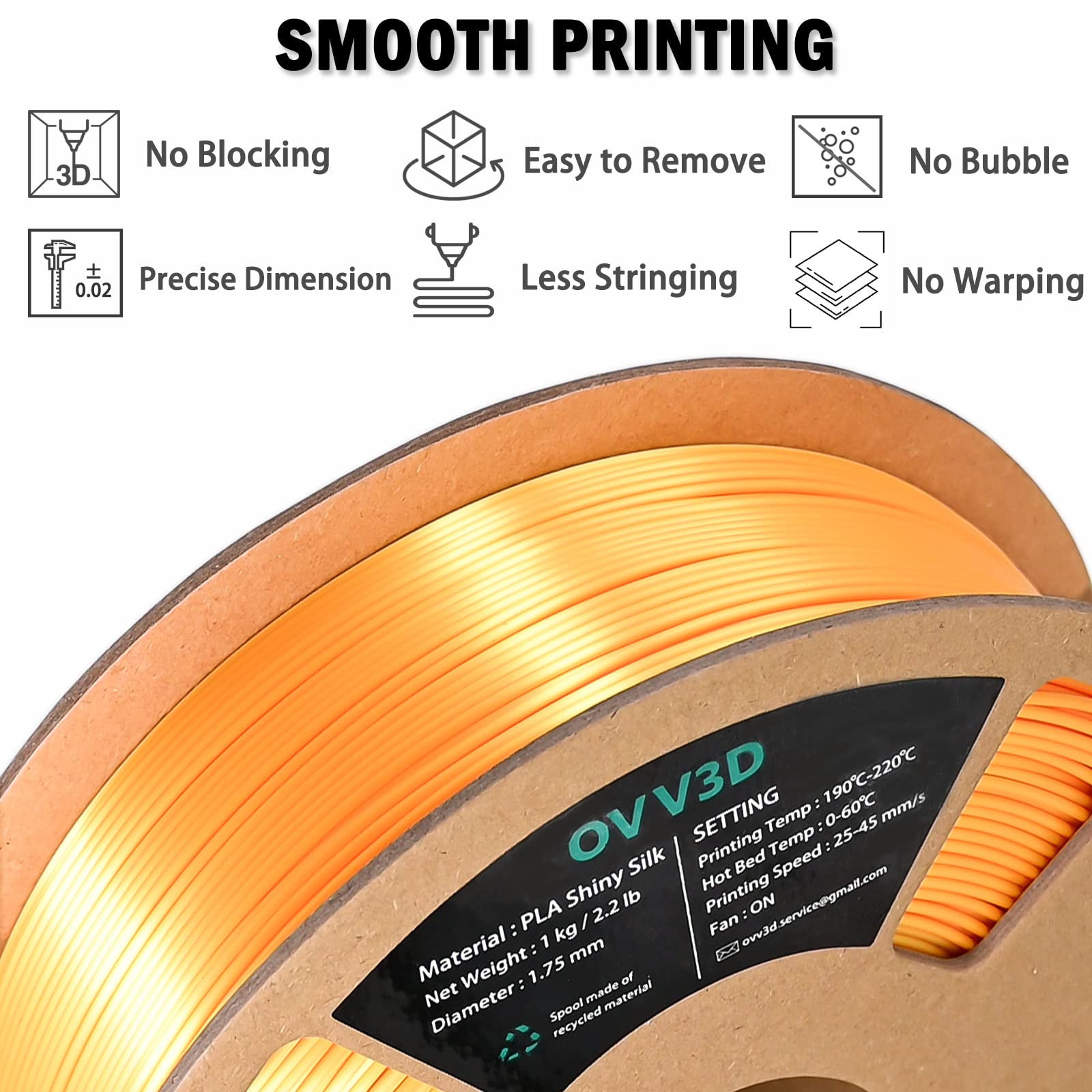Ovv3D Silk Pla Filament 1.75Mm, Upgrade Gold Pla Filament 3D Printer Filament, Silk Gold Metal 3D Printing Filament, 3D Filament
