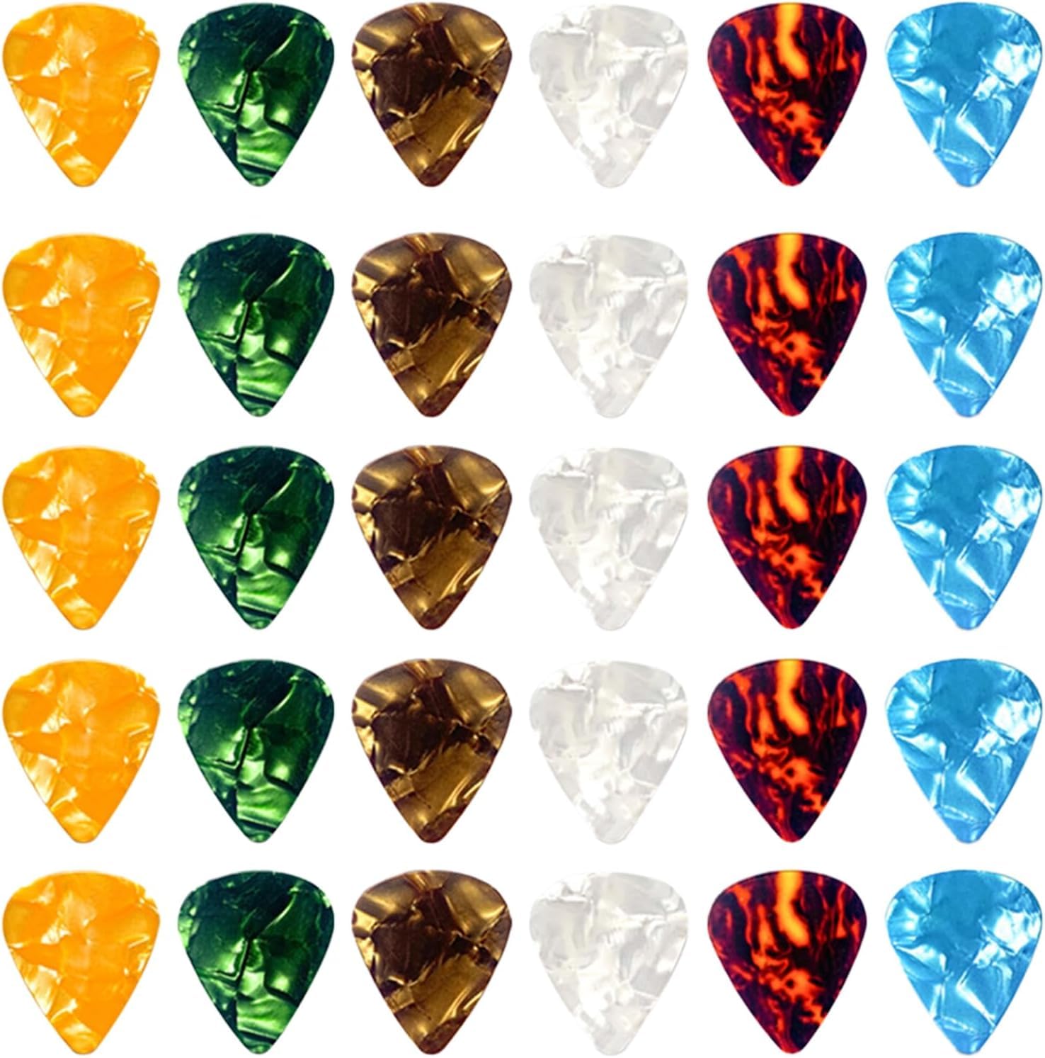 30Pcs Guitar Picks Plectrums Guitar Accessories Celluloid Guitar Picks 0.5 0.75 1.0 Mm Thin Variety Colorful Love Heart Natural
