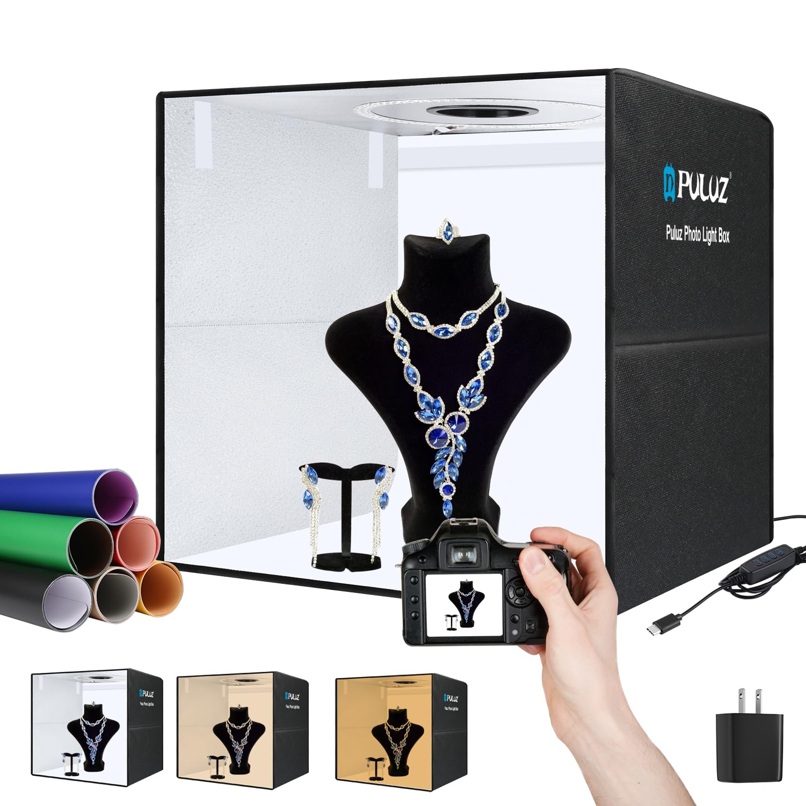 Puluz Light Box Photography, 20X20 Inch Large Photo Light Box With 160 Led Beads, Cri >95, Professional Portable Photo Booth Sho