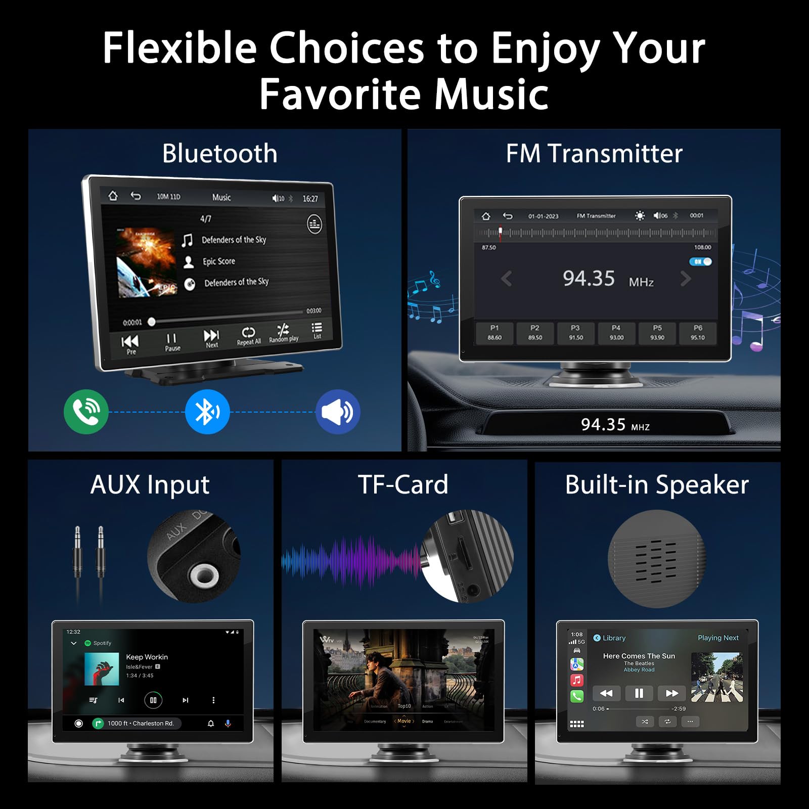 Wireless Carplay Screen For Car   9'' Portable Car Stereo With 1080P Backup Camera, Car Overhead Video Players With A Pple Carpl