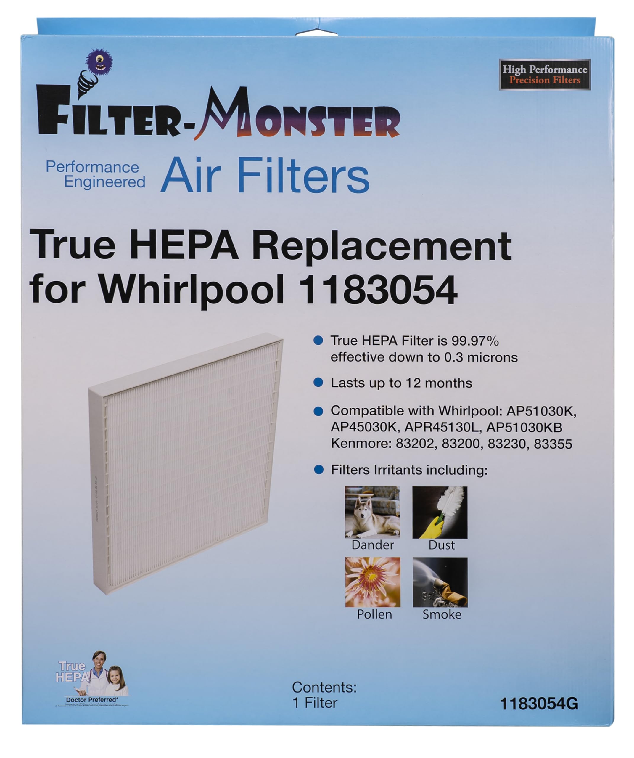 Filter Monster   Replacement Hepa Filter   Compatible With Whirlpool 1183054K Filter For Whirlpool Air Purifier Models Ap51030K,