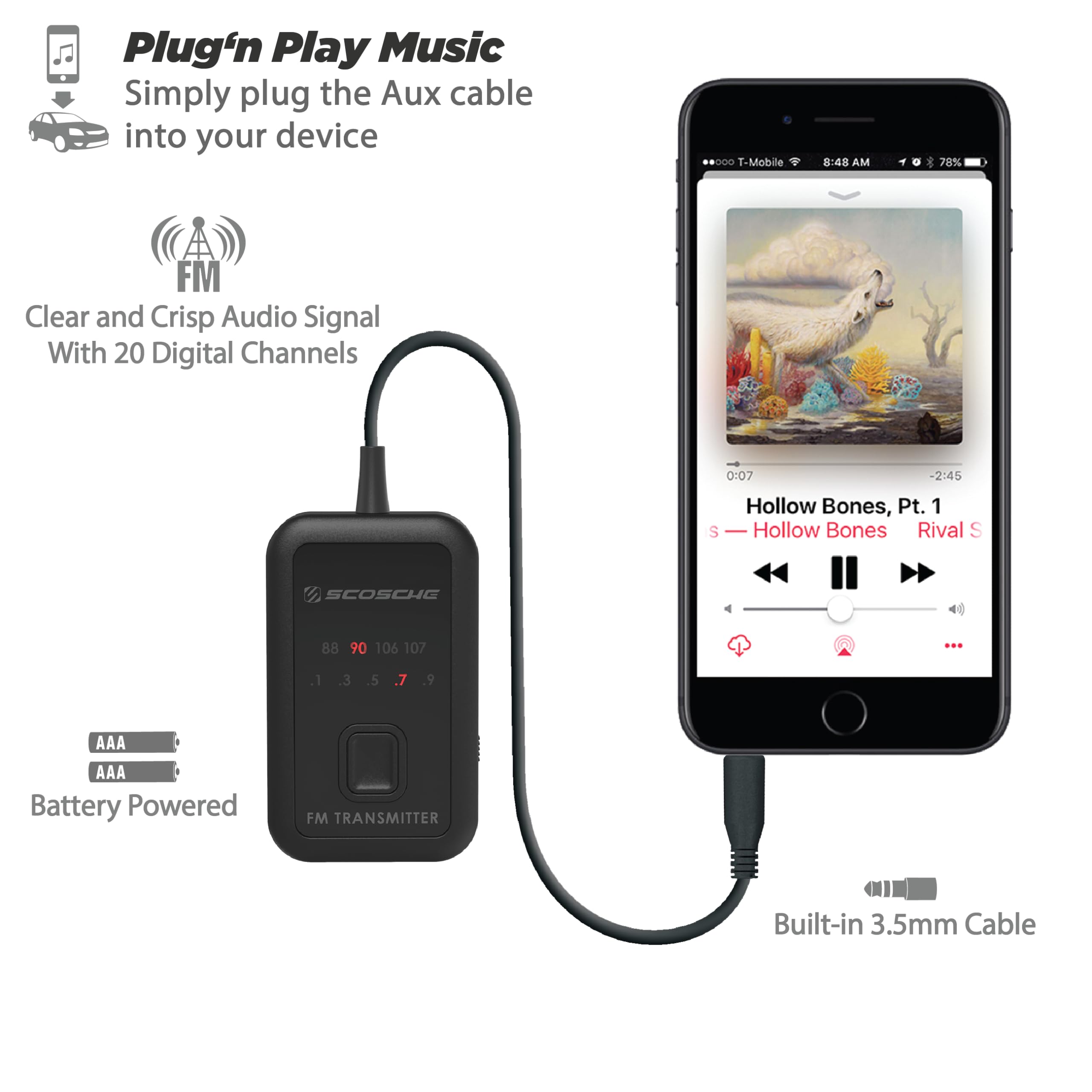 Scosche FMT5 TuneTone Universal FM Stereo Transmitter for Mobile Devices, Black Small