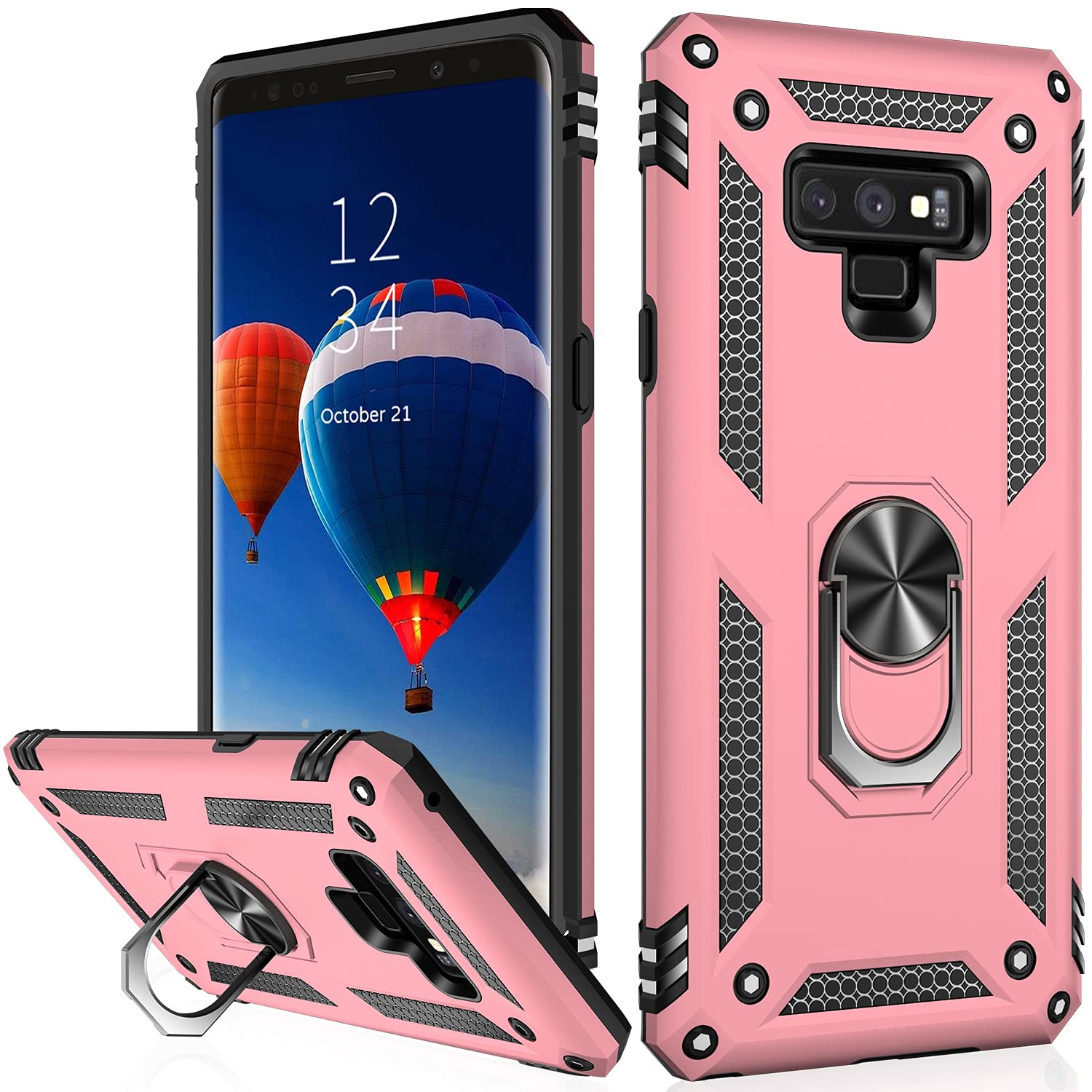 IKAZZ Samsung Galaxy Note 9 Military Grade Shockproof Phone Case Magnetic Kickstand Rose Gold Plastic