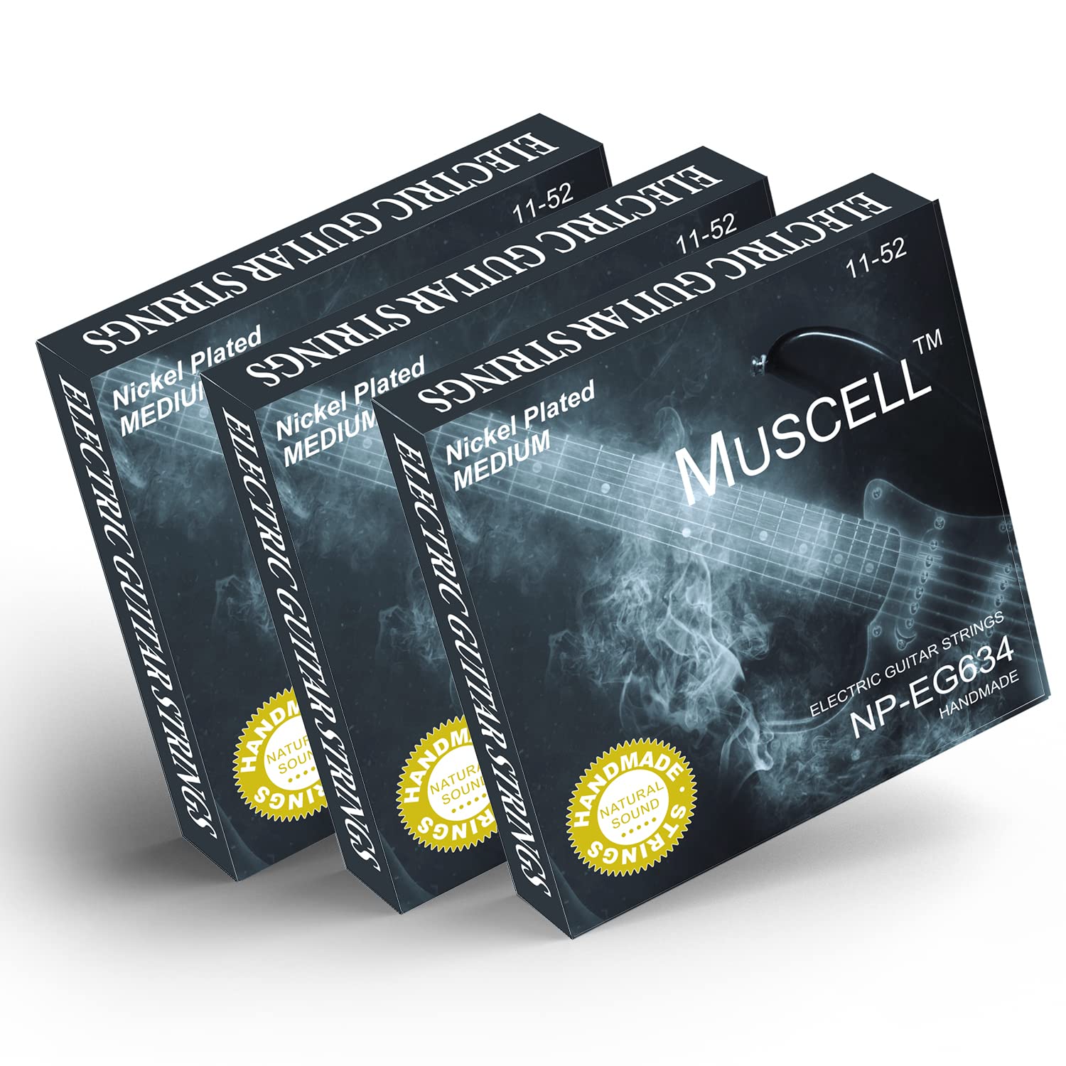 Muscell Electric Guitar Strings Handmade Nickel Plated Hex Core Steel Colorful Ball End 3 Packs 6 String Medium 11 52
