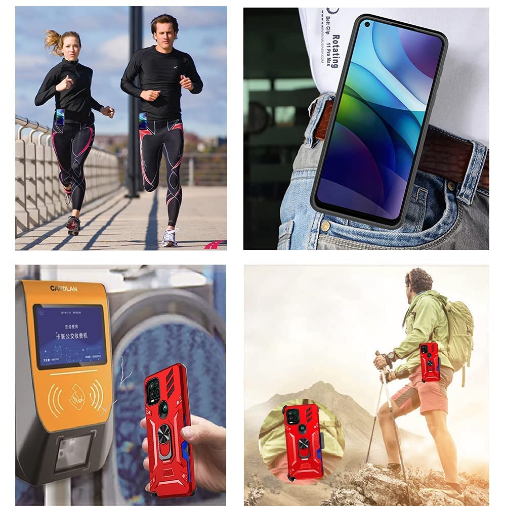 Shockproof Military Grade Drop Tested Phone Case With Ring Holster Belt Clip Card Holder Screen Protector Fits For Moto G Stylus