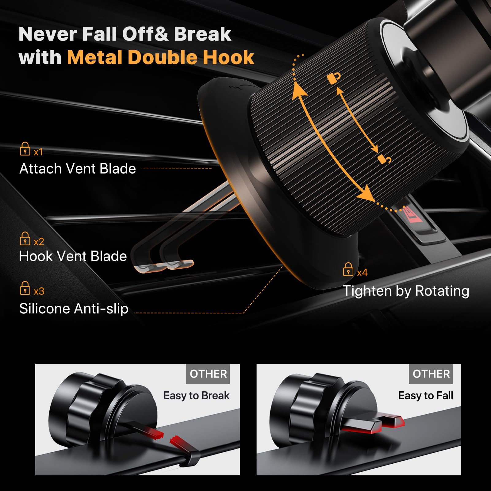 Miracase Phone Holders For Your Car With Metal Hook Clip, Air Vent Cell Phone Stand Car Mount, Universal Automobile Cradle For G