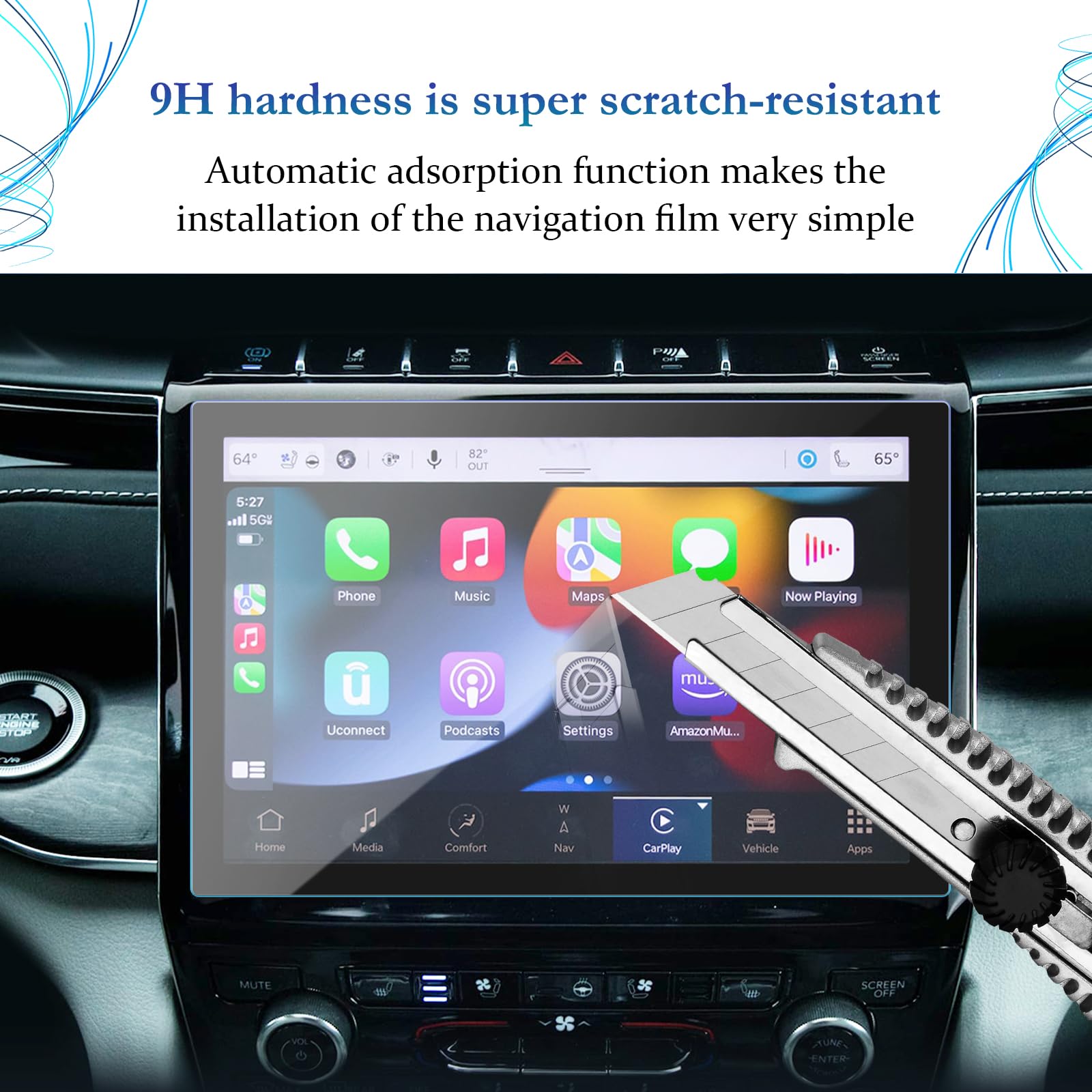 Sktu For 2022 2024 Jeep Grand Cherokee Screen Protector 10.1 Inch 2023 2024 Grand Cherokee Accessories For 2022 2024 Grand Cherokee Limited/Overland/Summit/Summit Reserve/Trailhawk