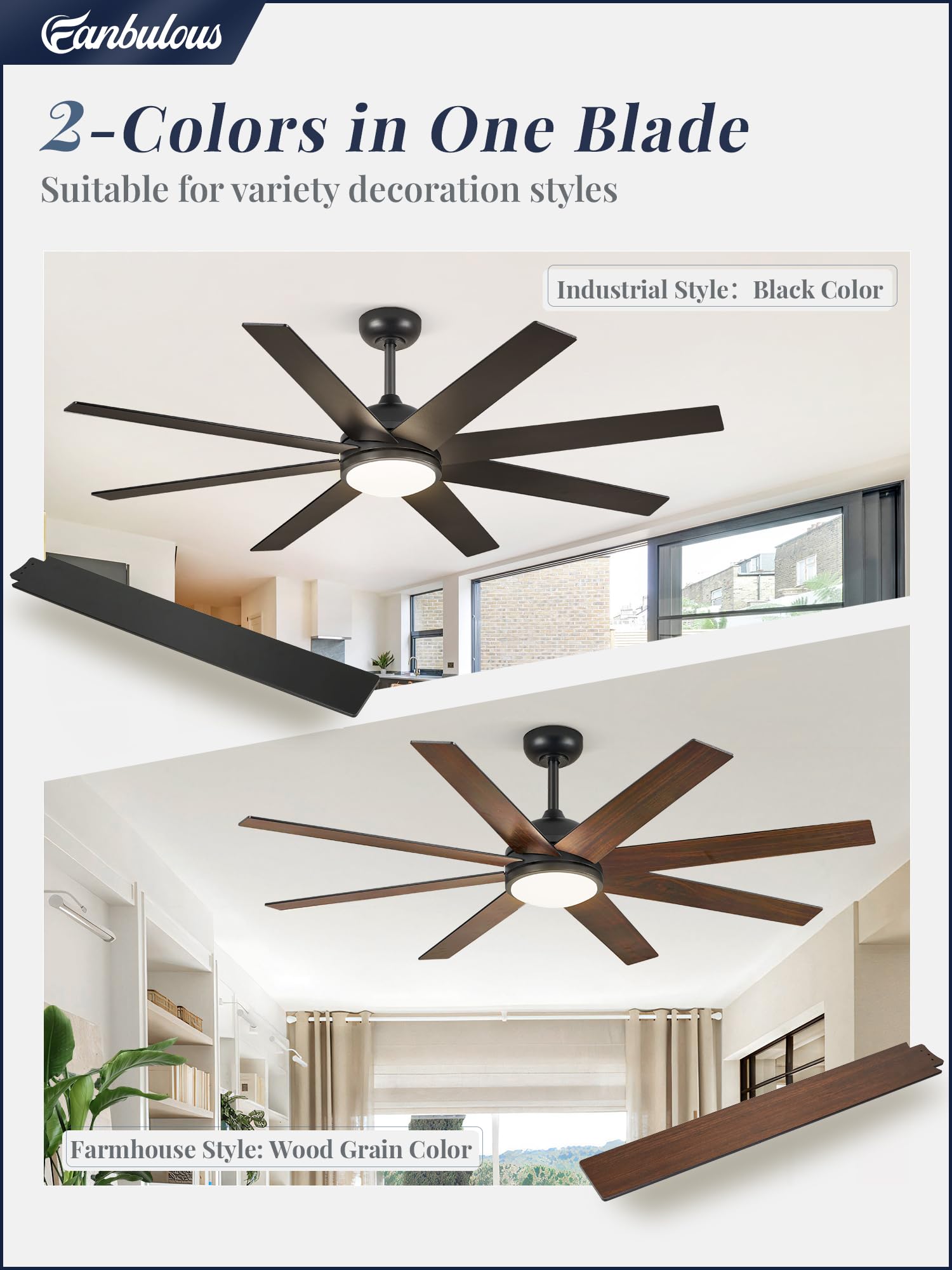 Ceiling Fans With Lights, 60 Inch Black Ceiling Fan With Light And Remote, Outdoor Ceiling Fans For Living Room Patio, 6 Speeds,