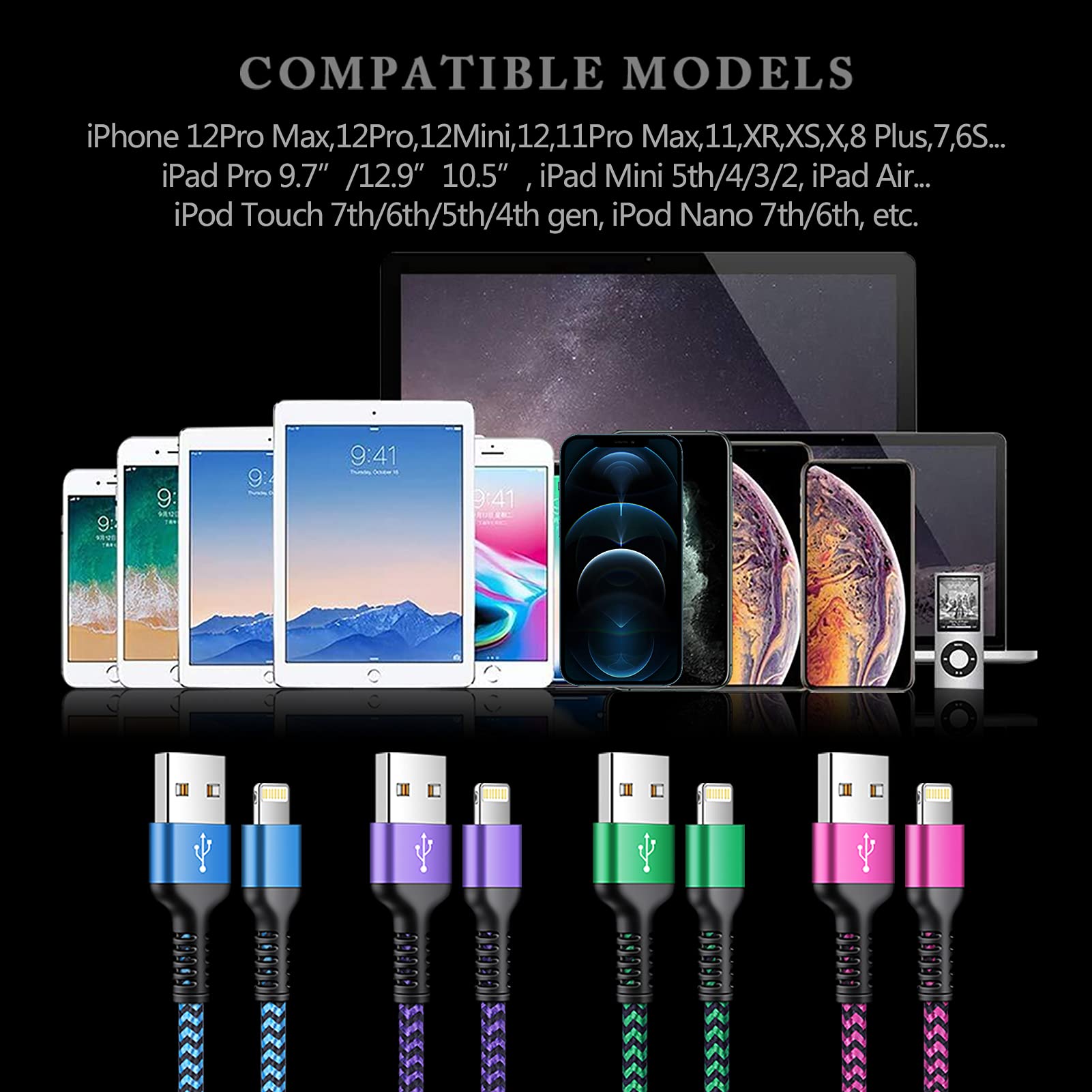 Iphone Charger Cable Cord 6Ft Braided Charging Apple Original Nylon Usb Cords Fast Charge Wire For Iphone 14 13 12 11 Pro Max Mi