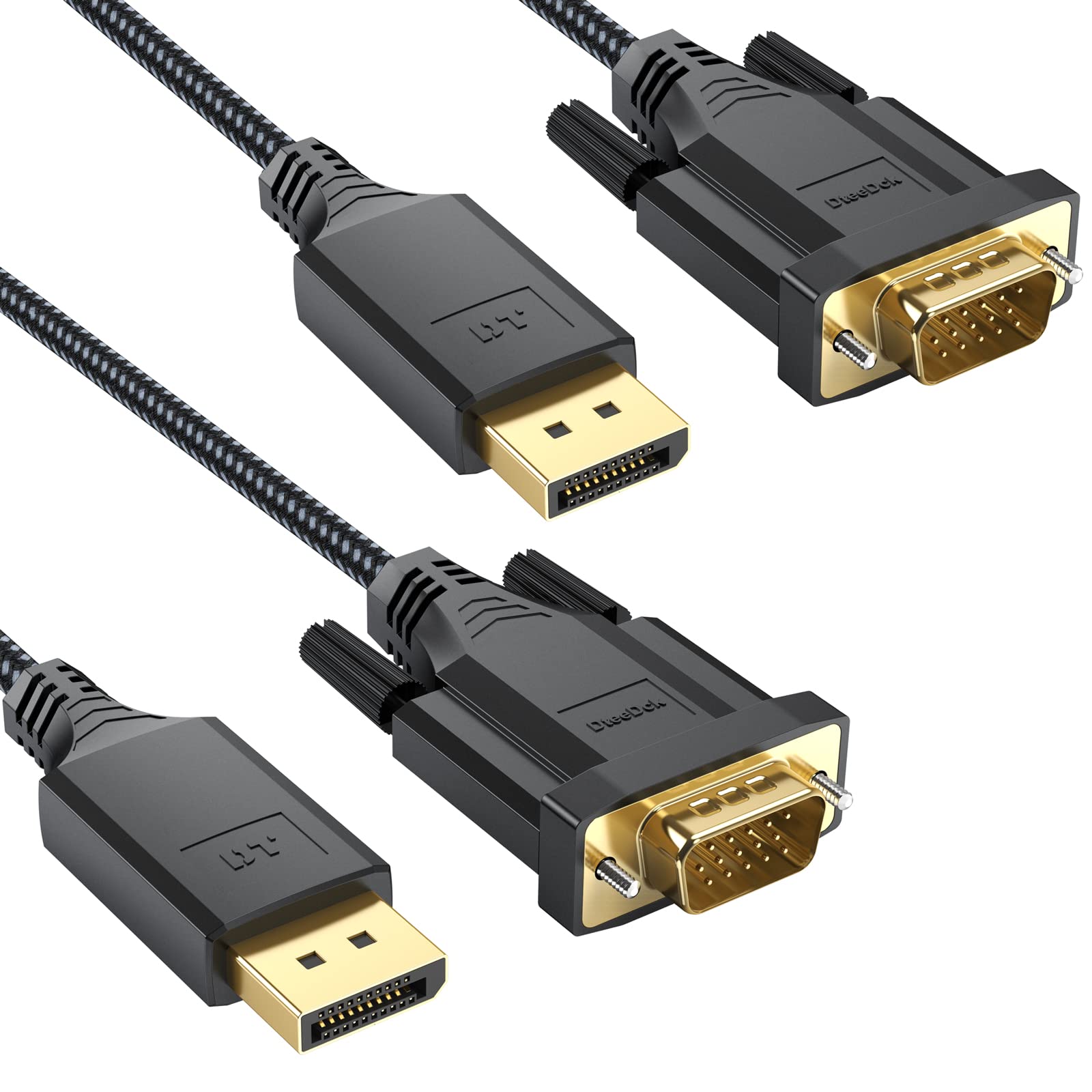 Dteedck Displayport To Vga Cable 3Ft 2 Pack, Dp Display Port To Vga Adapter Cable Converter Male To Male Braided Cord For Monito