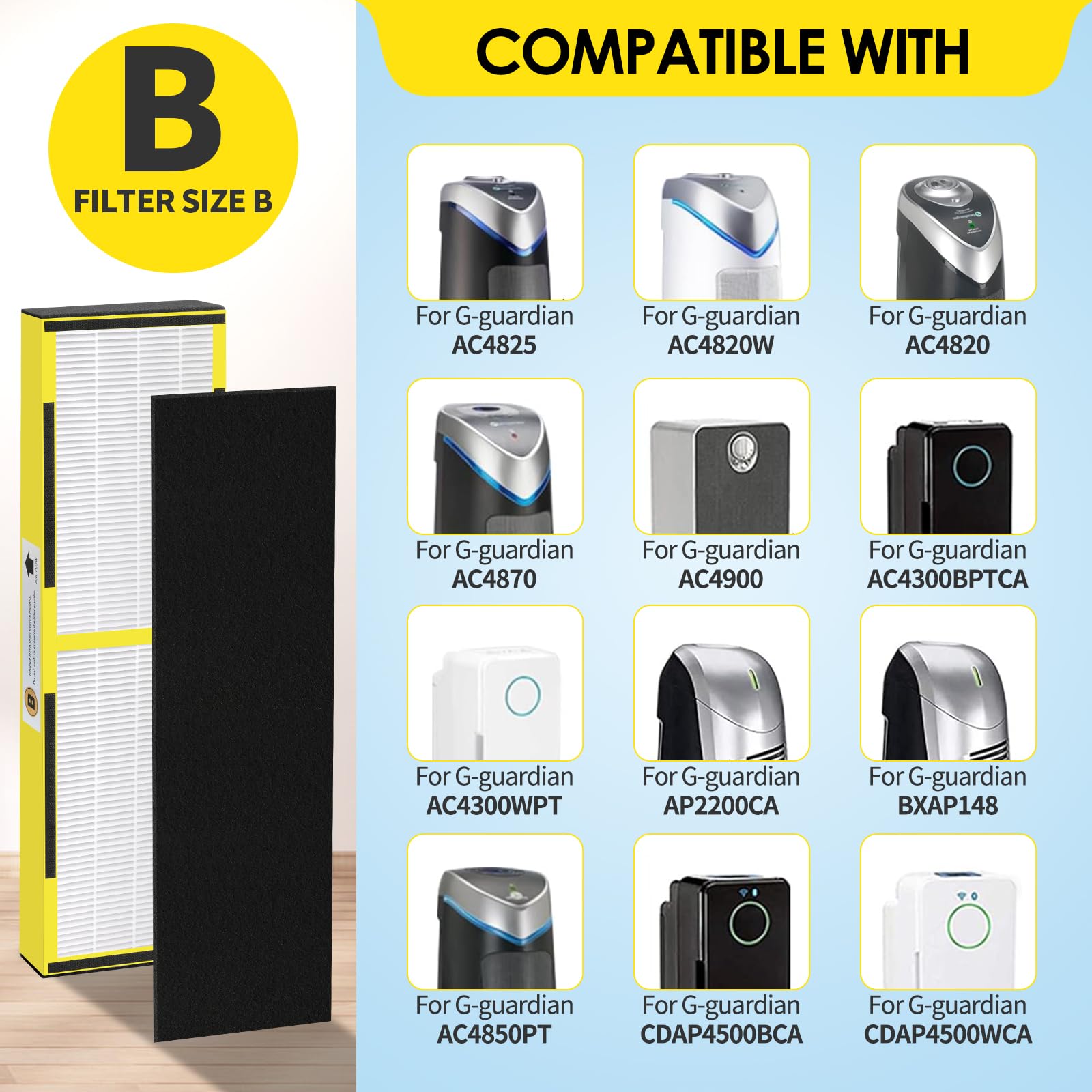 Gazeer Flt4825 Hepa Filter B Replacement Compatible With G Guardian Ac4825 Ac4300 Ac4800 Ac4900 Ac4850,6 H13 True Hepa Filters+8