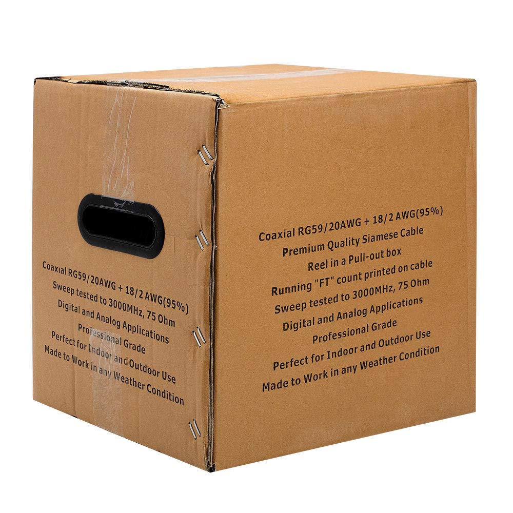 Cmple Siamese Rg59+2Dc White 500Ft Cca/Dc Pull Box