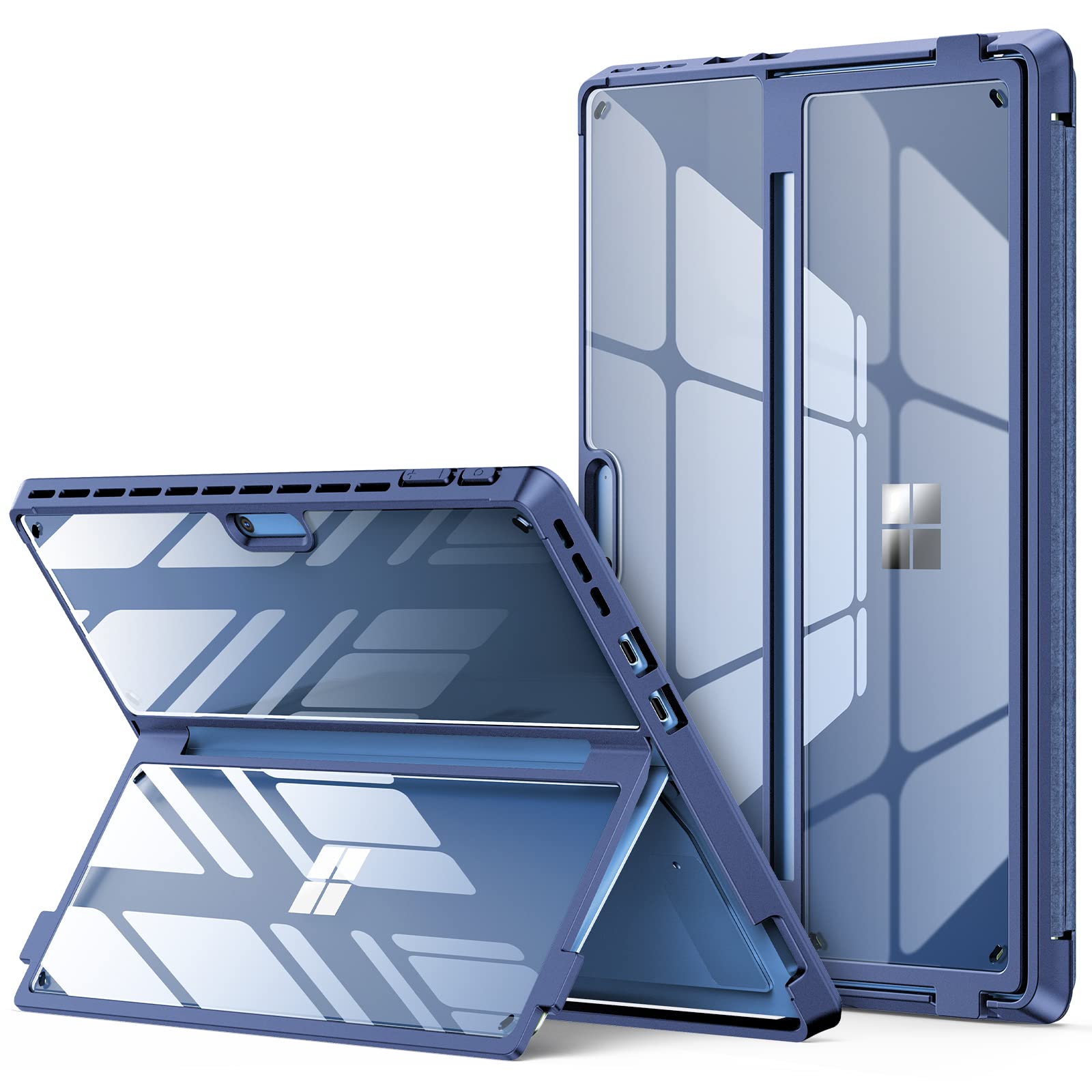 Infiland Case, Crystal Clear Multi Angle Shockproof For Microsoft Surface Pro 9/10, Compatible With Surface Pro Signature Keyboard & Slim Pen 2, Blue