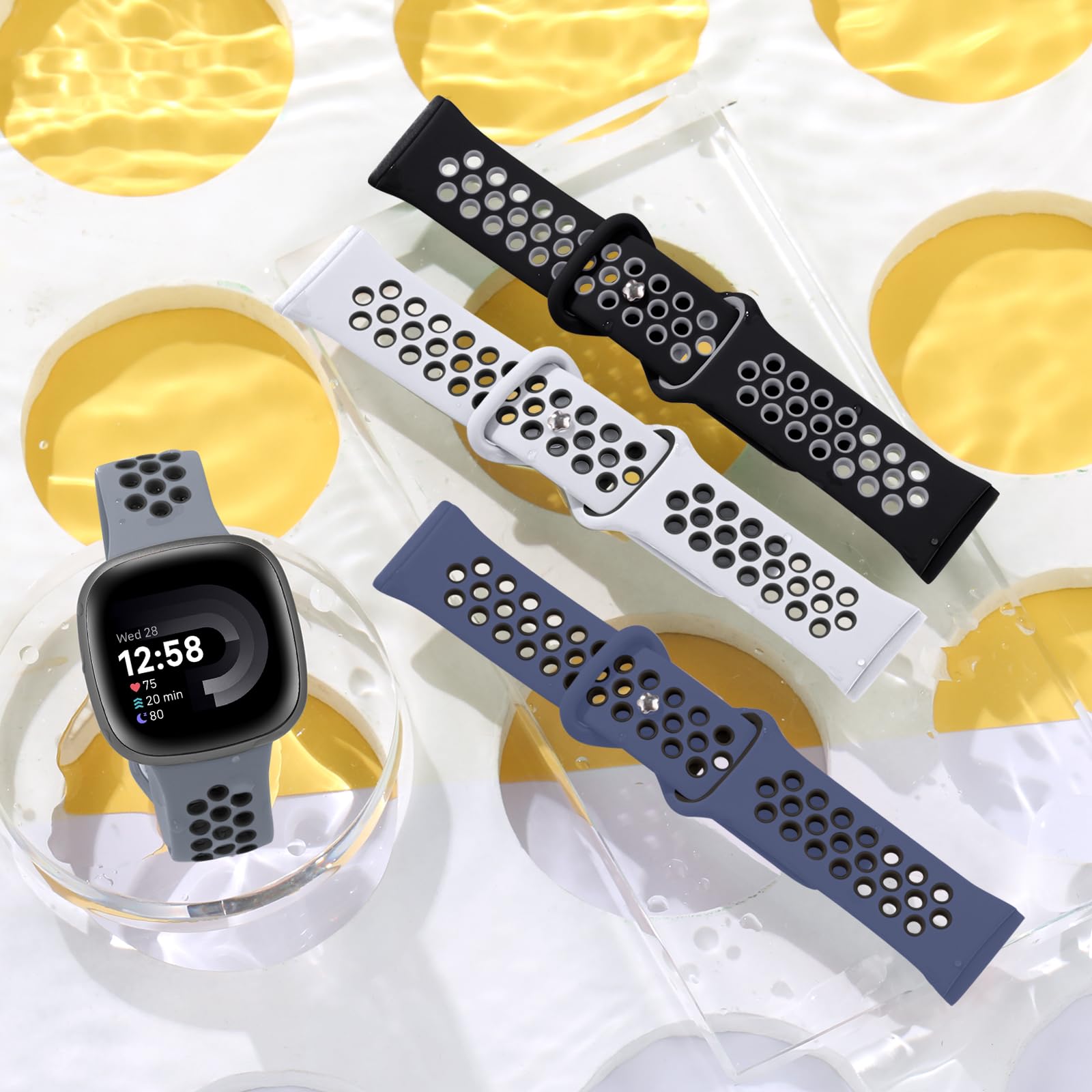 Maledan 4 Pack Sport Band Compatible For Fitbit Versa 3/Versa 4/ Fitbit Sense/ Sense 2 Bands Women Men, Soft Wristband Replaceme