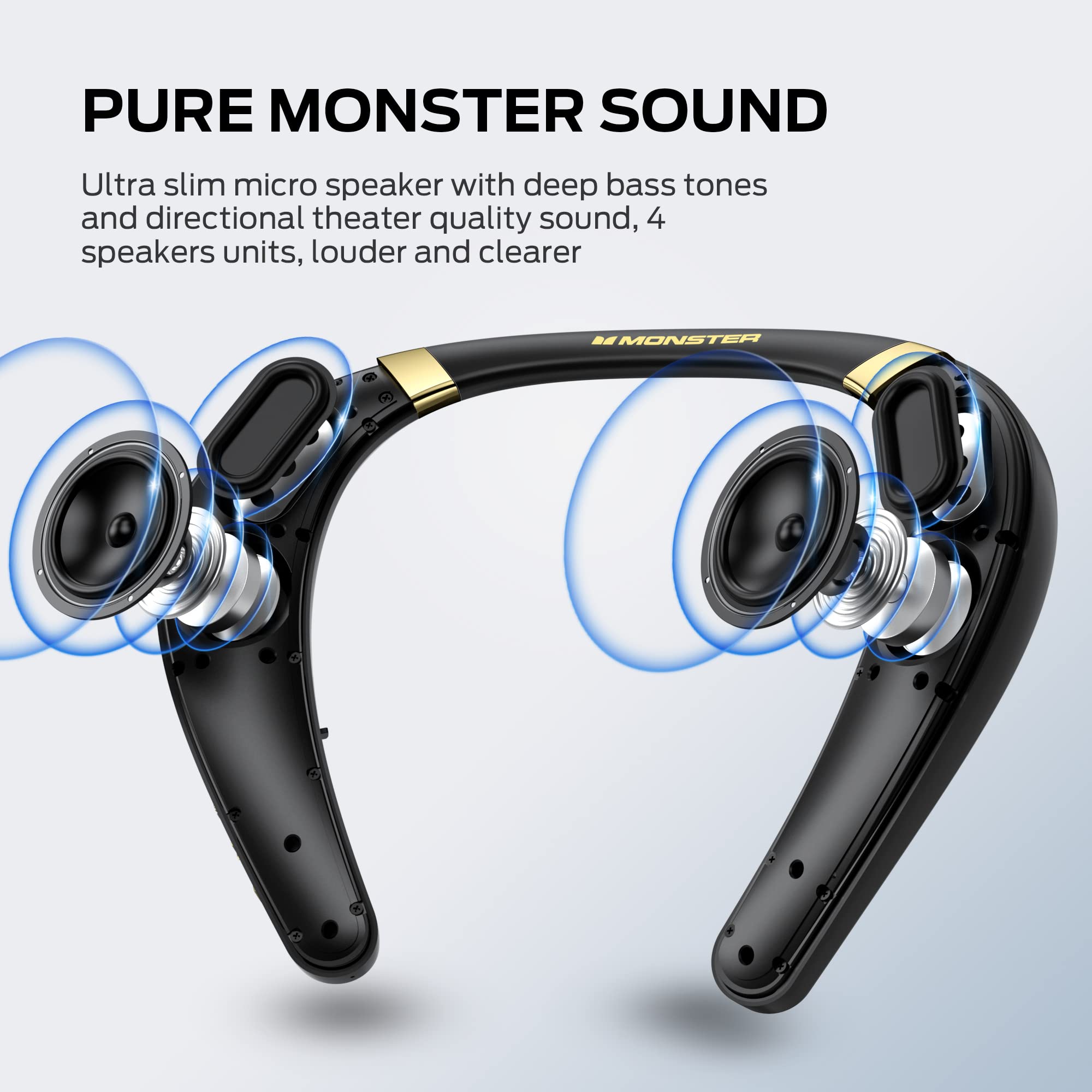 Monster Boomerang Neckband Bluetooth Speaker, Neck Wireless Wearable Speaker With 12H Playtime, True 3D Stereo Sound, Portable S