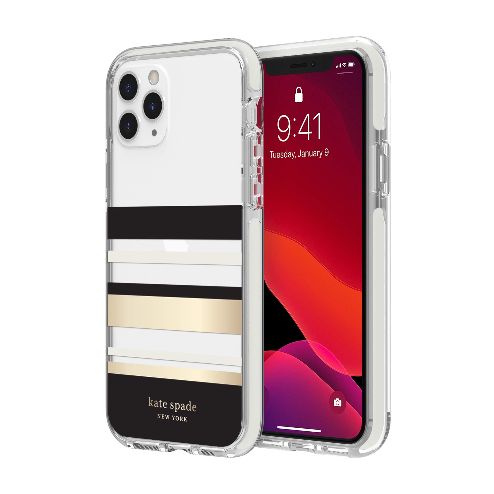 Kate Spade New York Park Stripe Case For Iphone 11 Pro,Polycarbonate,Shock Absorbent   Defensive Hardshell With Cream Bumper