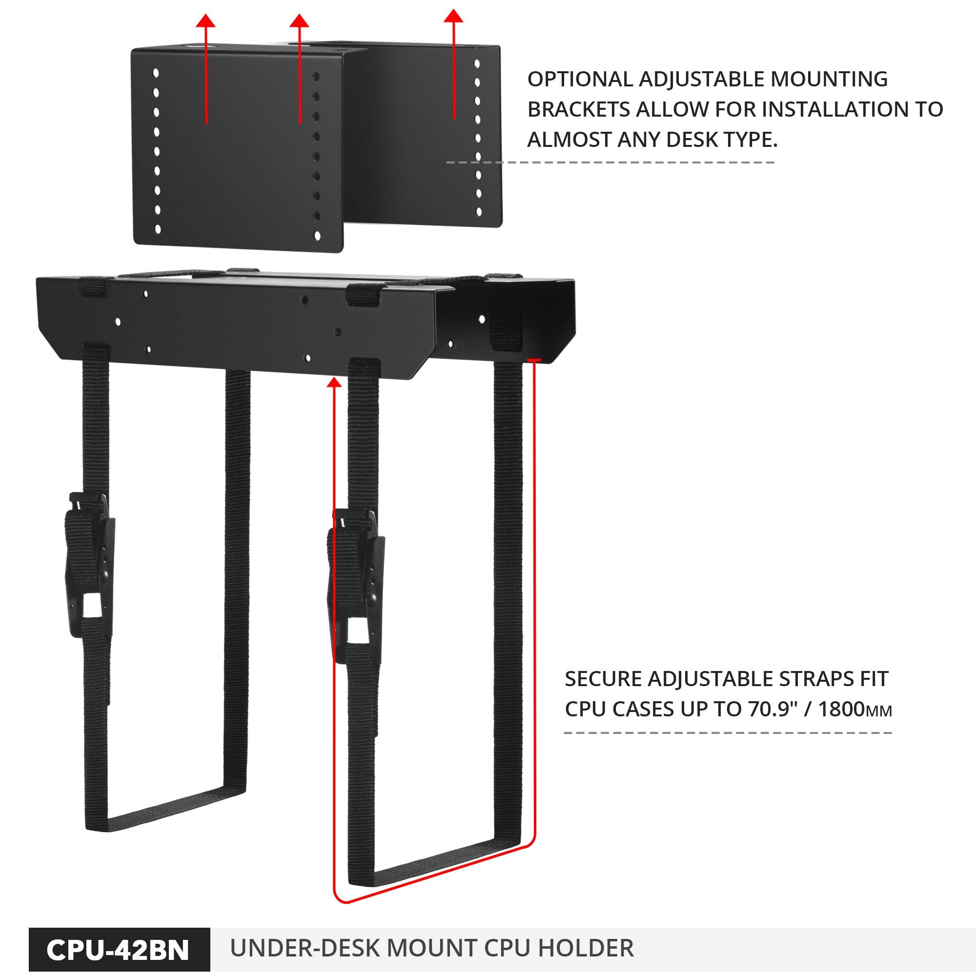 Penn Elcom Under Desk Computer Mount, Adjustable Straps Fit Up To 71 Inches   Pc Tower Holder