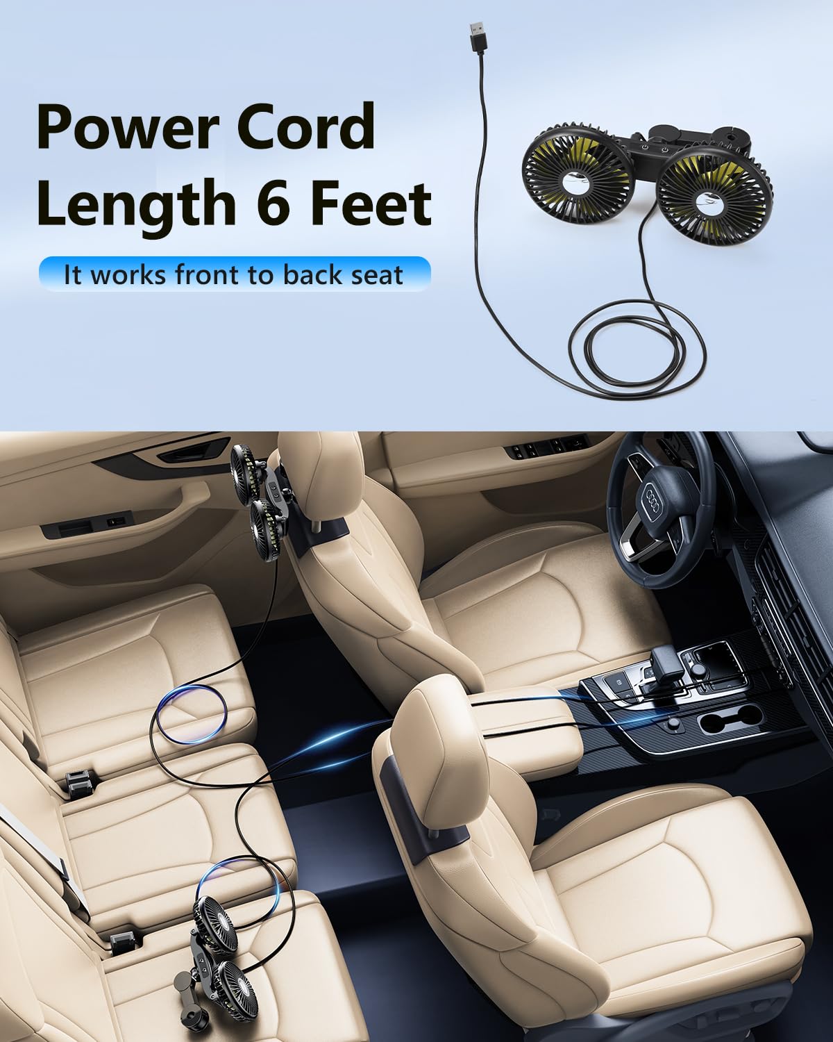 Xuenair Battery Powered Fan For Car, 360 Rotatable Adjustable Fan For Car Seat Baby Rear Facing With 4 11 Inches Extension Arm, Battery Powered Fan For Car Cooling Fan (B Battery Extensionarm)