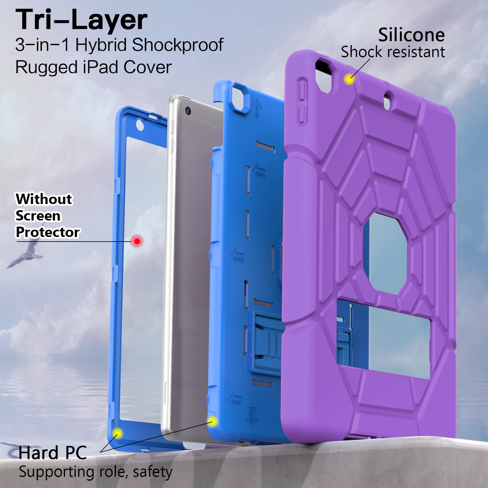 Grifobes Kids Case For Ipad 9Th Generation Case, Ipad 8Th/7Th Generation Case 2021/2020/2019, Heavy Duty Shockproof Rugged Prote