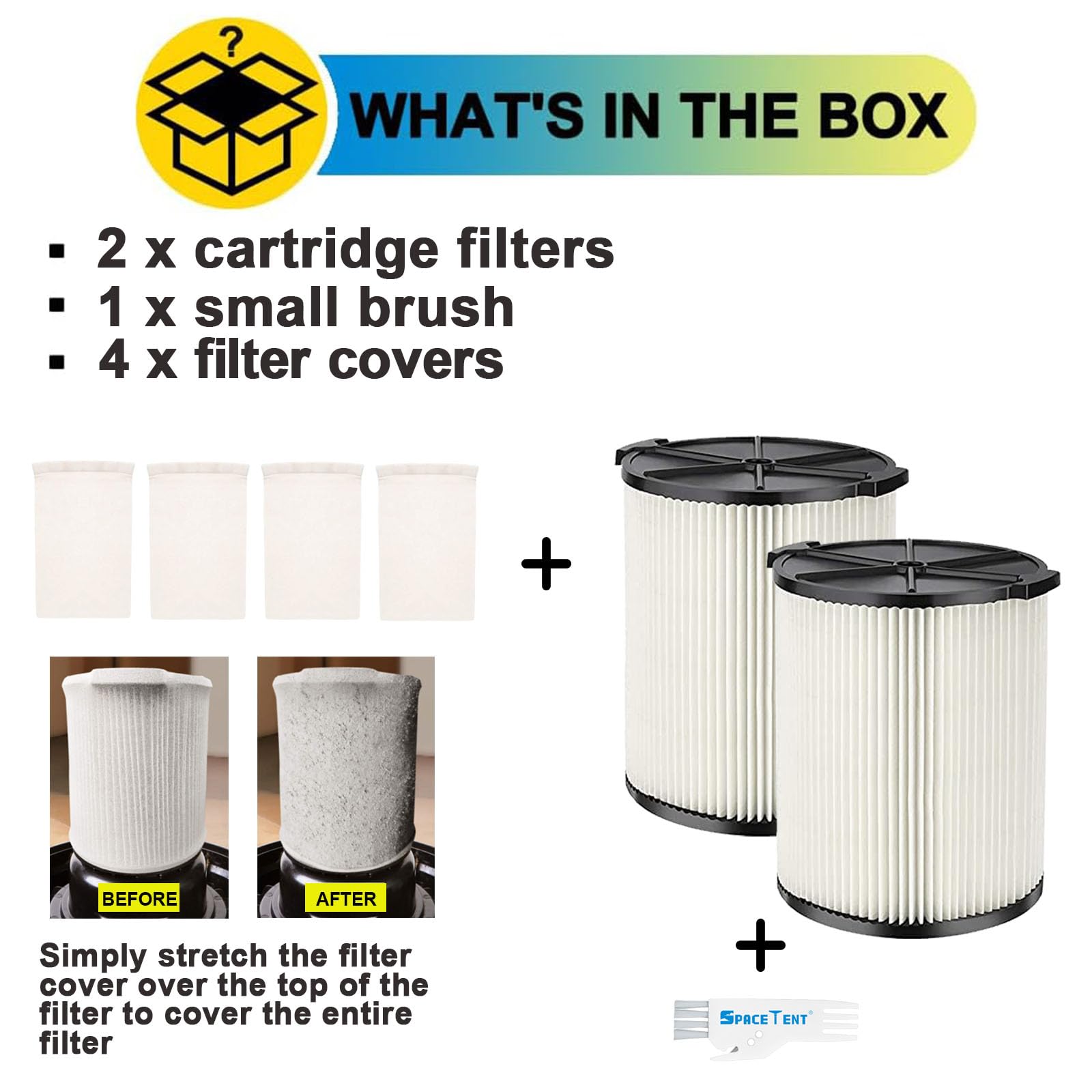 2 Pack Vf4000 Filter Replacement For Rigid Shop Vac Filter, Standard Wet/Dry Vac Filter 72947, Compatible With Ridgid Most 5 20