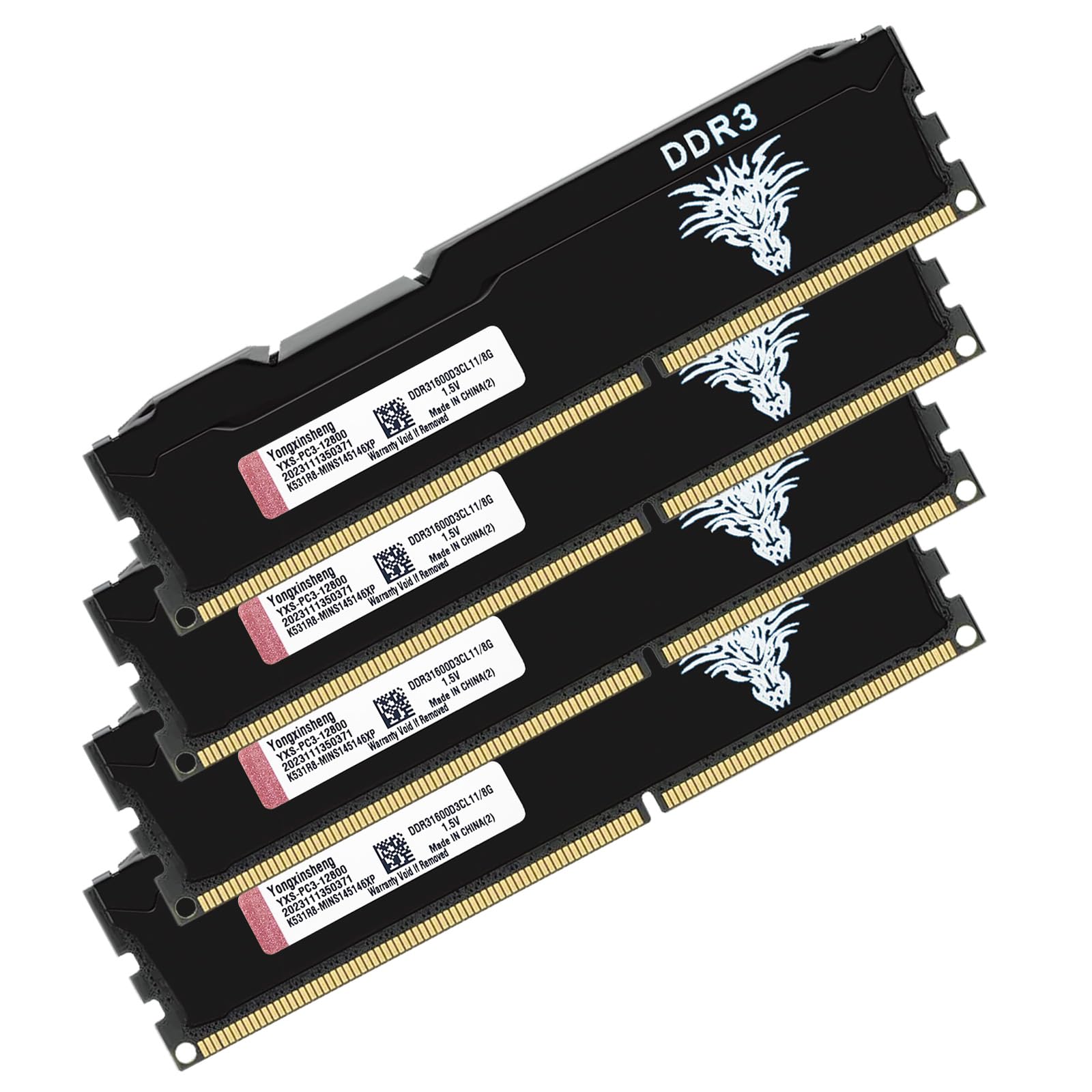 Yongxinsheng Ddr3 32Gb Kit (8Gbx4) Desktop Ram 1600Mhz Pc3 12800 Udimm Non Ecc Unbuffered 1.5V 2Rx8 Dual Rank 240 Pin Cl11 Pc Co