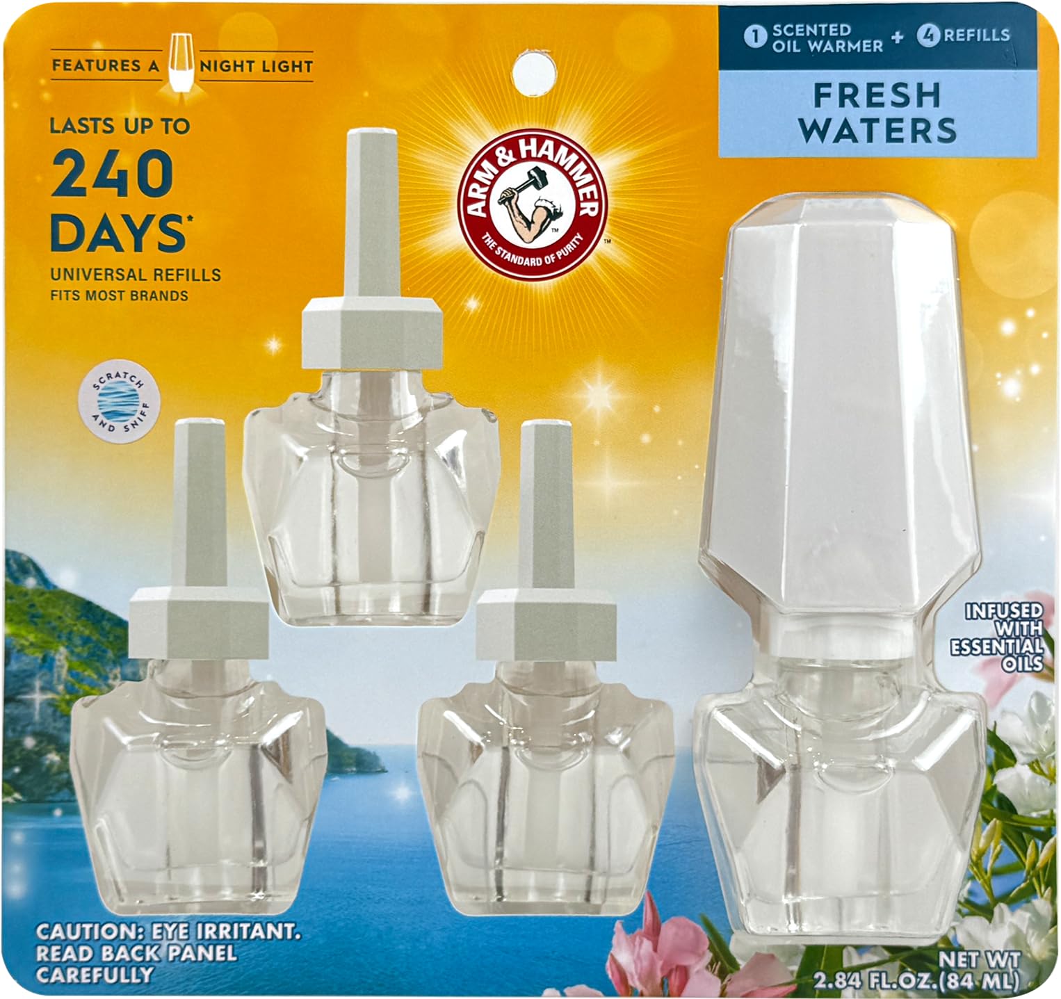 Arm & Hammer Plug in Scented Oil Starter Kit, 1 Warmer with Night Light + 4 Refill, Cucumber Melon, Eco Friendly, Air Freshener 