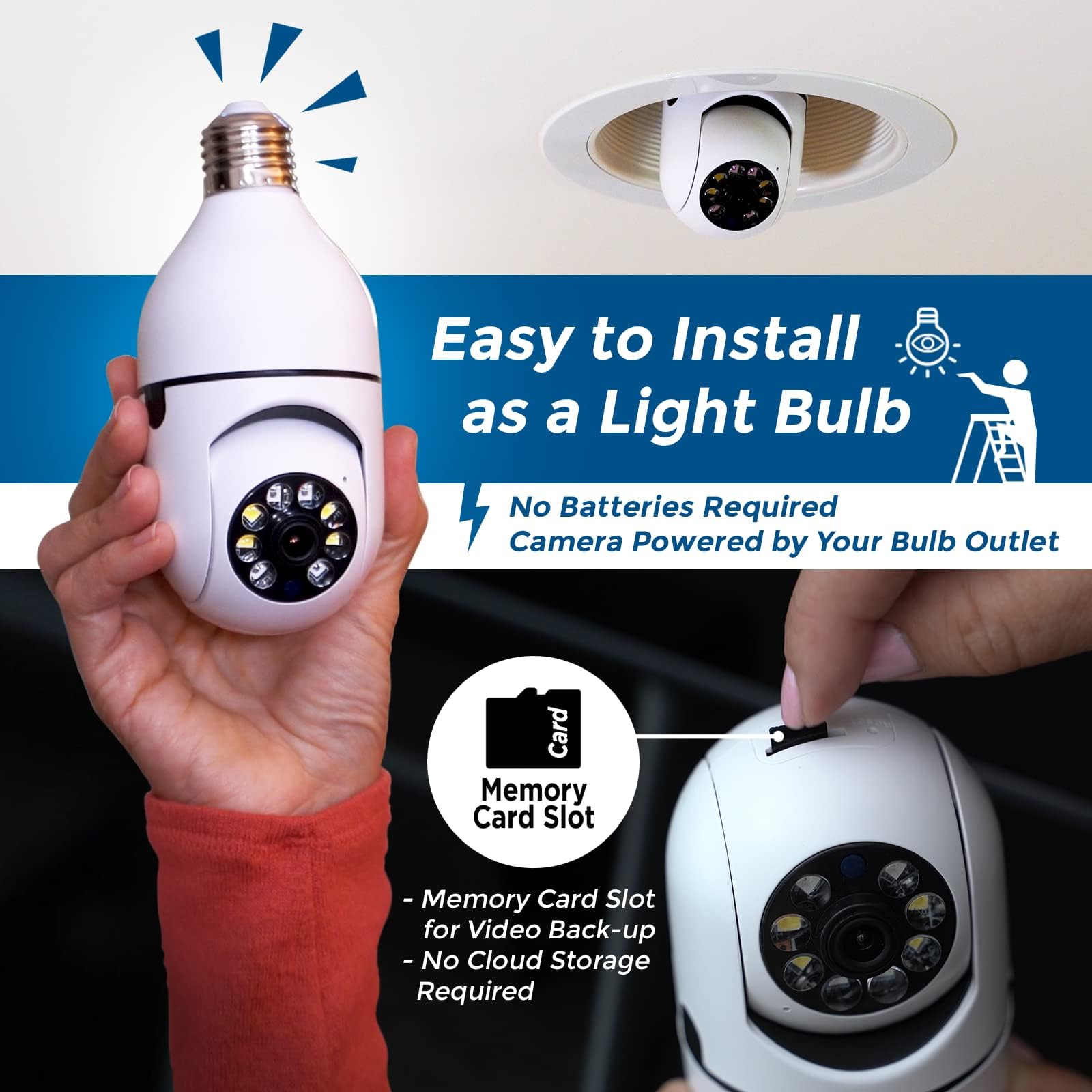 Sight Bulb Security Camera, Two Way Talk 1080P Hd Video Wifi Smart Camera, Indoor Outdoor Night Vision 360 Degree Motion Detecti
