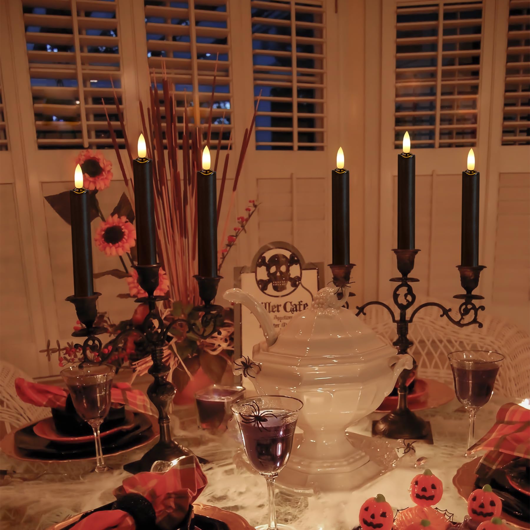 Yeelida Black Flameless Led Taper Candles With Remote Control, 0.78''X 6.4'' Long Lasting Plastic Battery Operated Flickering Sh