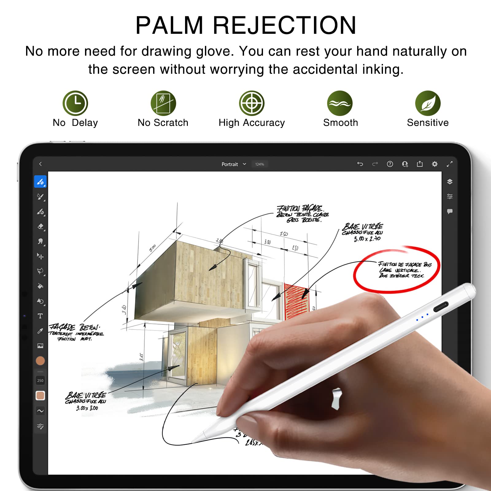 Stylus Pen For Ipad 2018 2023, Fast Charging Pencil (1St Generation) With Tilt Sensitivity & Palm Rejection, Magnetic Pen For Ip